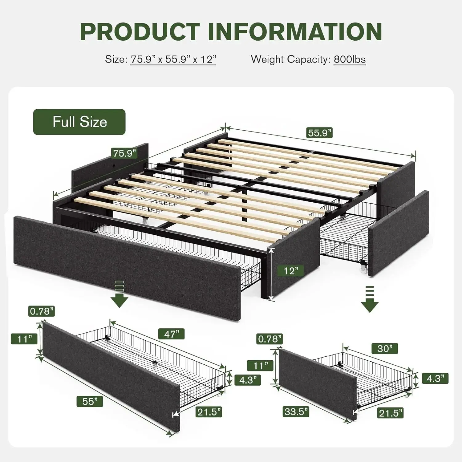 Edie Fabric Plateform Bed Frame With Storage - Image 8