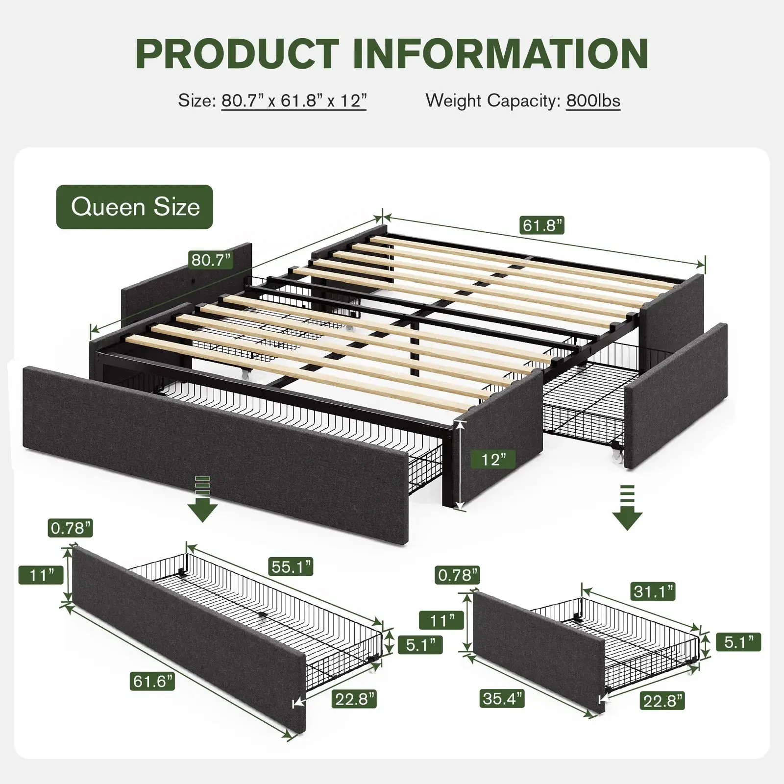Edie Fabric Plateform Bed Frame With Storage - Image 9