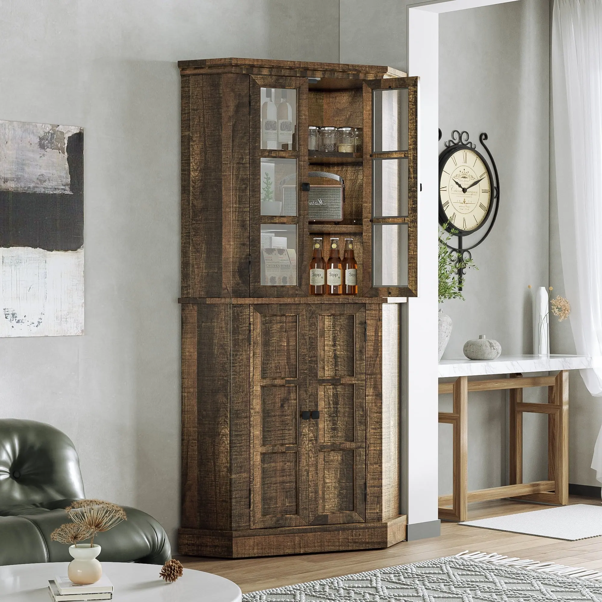 Faiza Tall Corner Kitchen Pantry Cabinet - Image 2