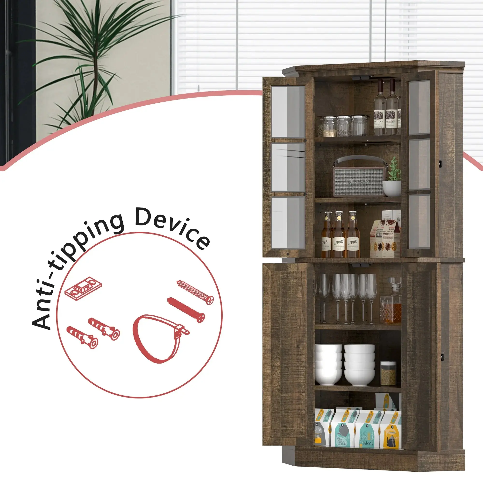 Faiza Tall Corner Kitchen Pantry Cabinet - Image 5
