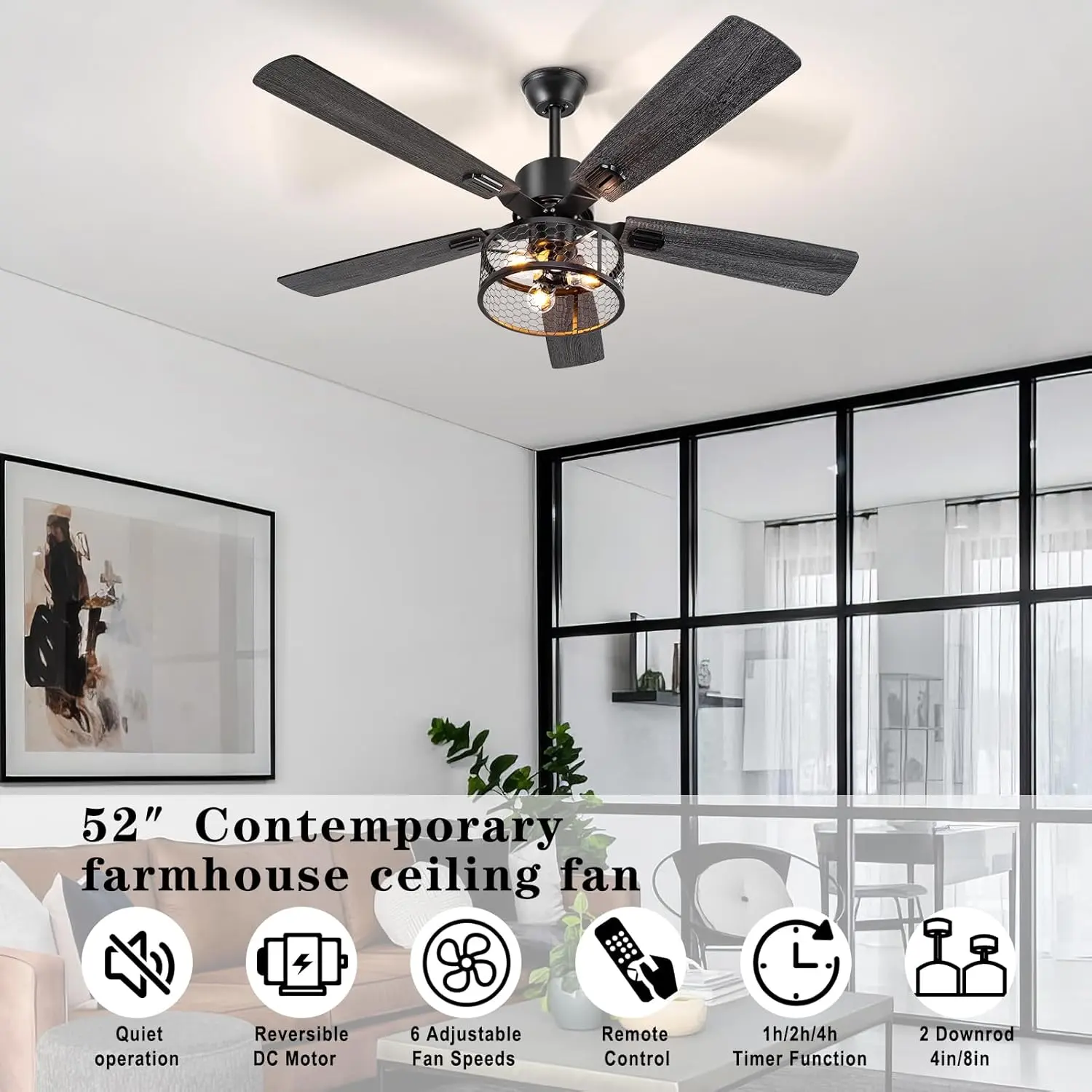 Farmhouse Ceiling Fan With Light & Remote - Image 3