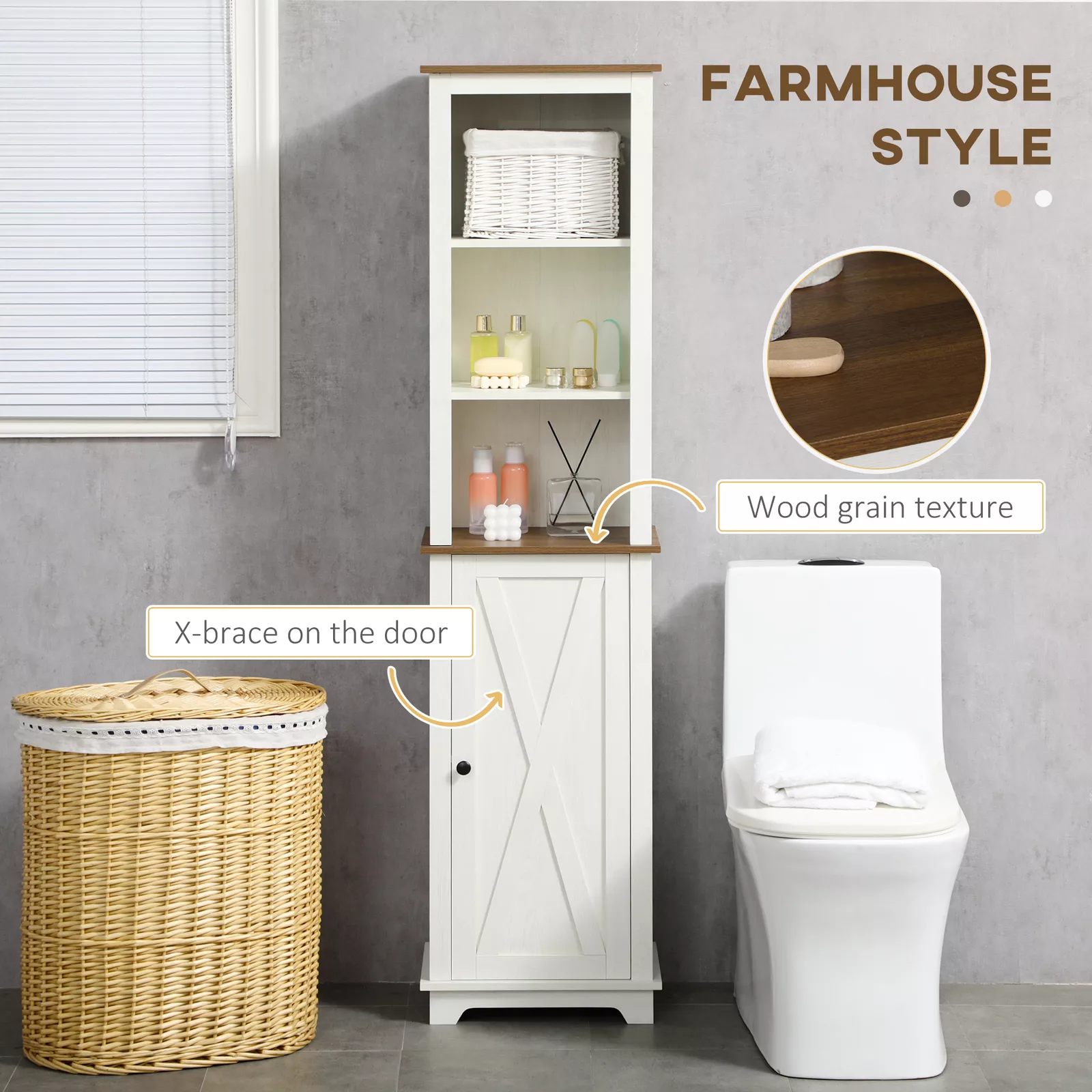 Farmhouse Freestanding Bathroom Linen Cabinet - Image 4