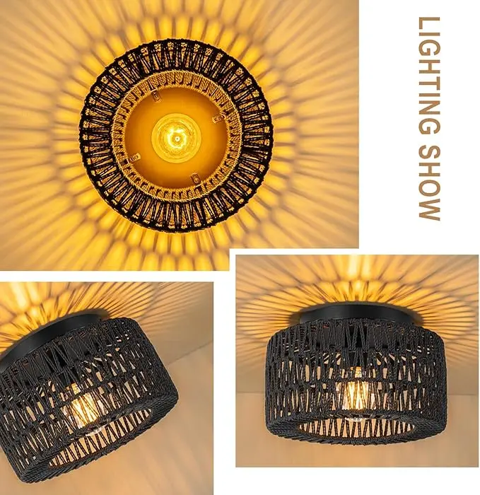 Farmhouse Rattan Flush Mount Ceiling Light - Image 3
