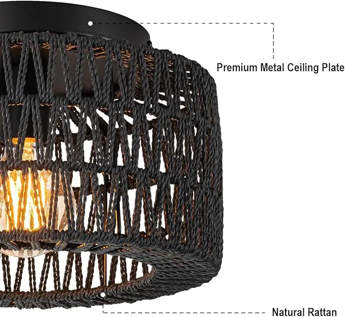 Farmhouse Rattan Flush Mount Ceiling Light - Image 4