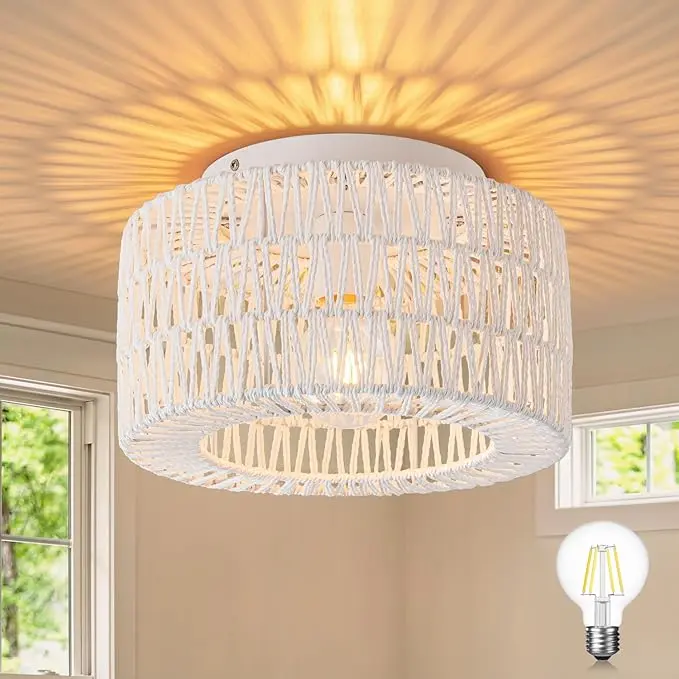 Farmhouse Rattan Flush Mount Ceiling Light - Image 5