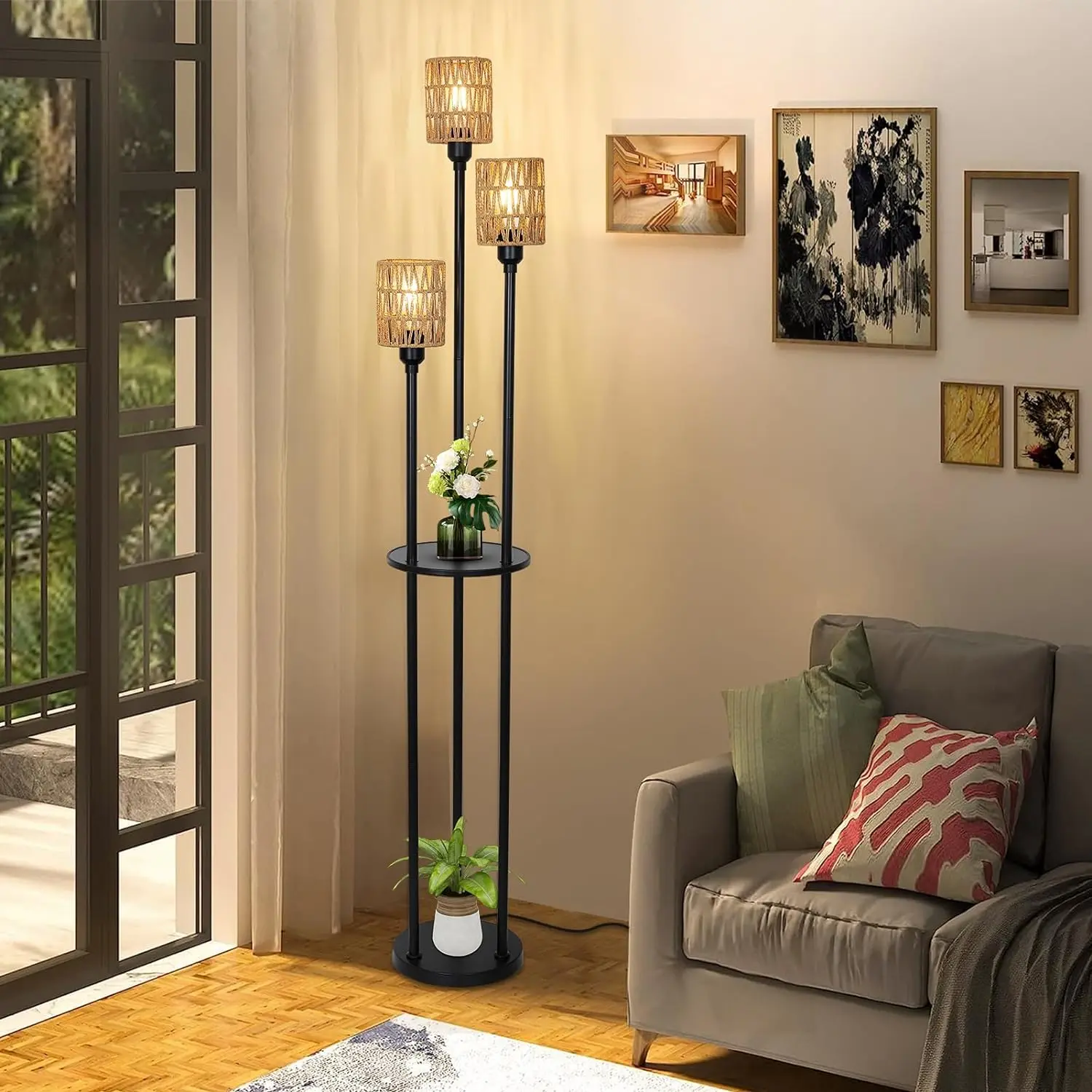 Farmhouse Rattan Living Room Floor Lamp - Image 2