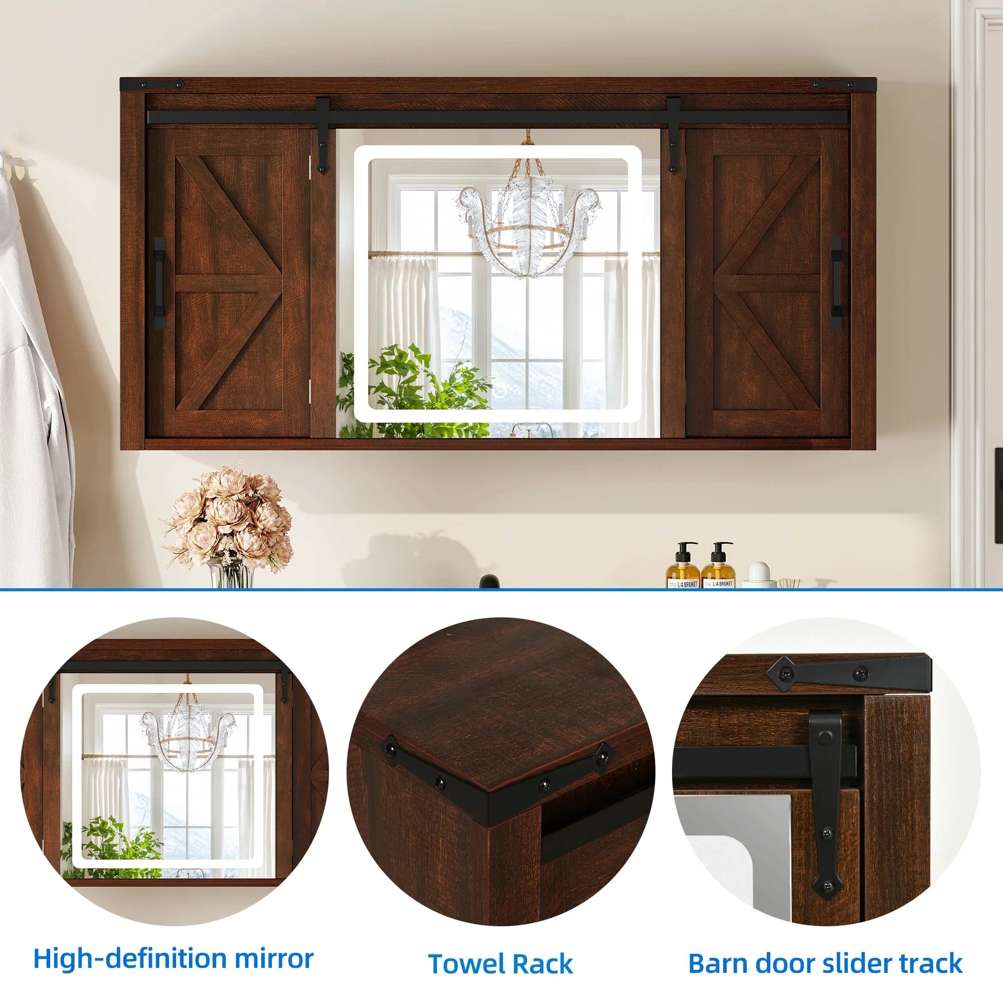 Farmhouse Wall Mount Lighted Medicine Cabinet - Image 4