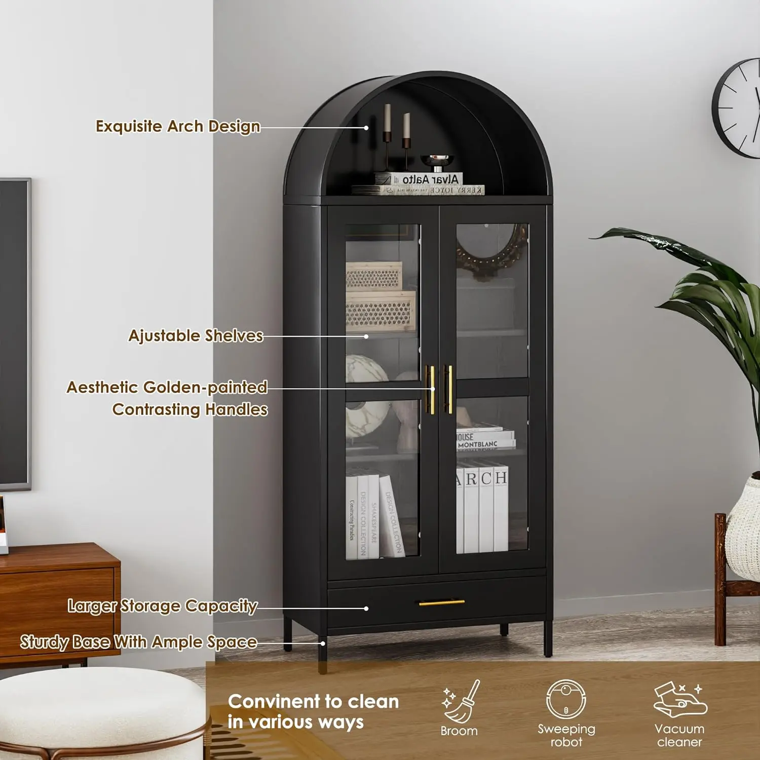 Fleur Black Arched Storage Display Cabinet - Image 3