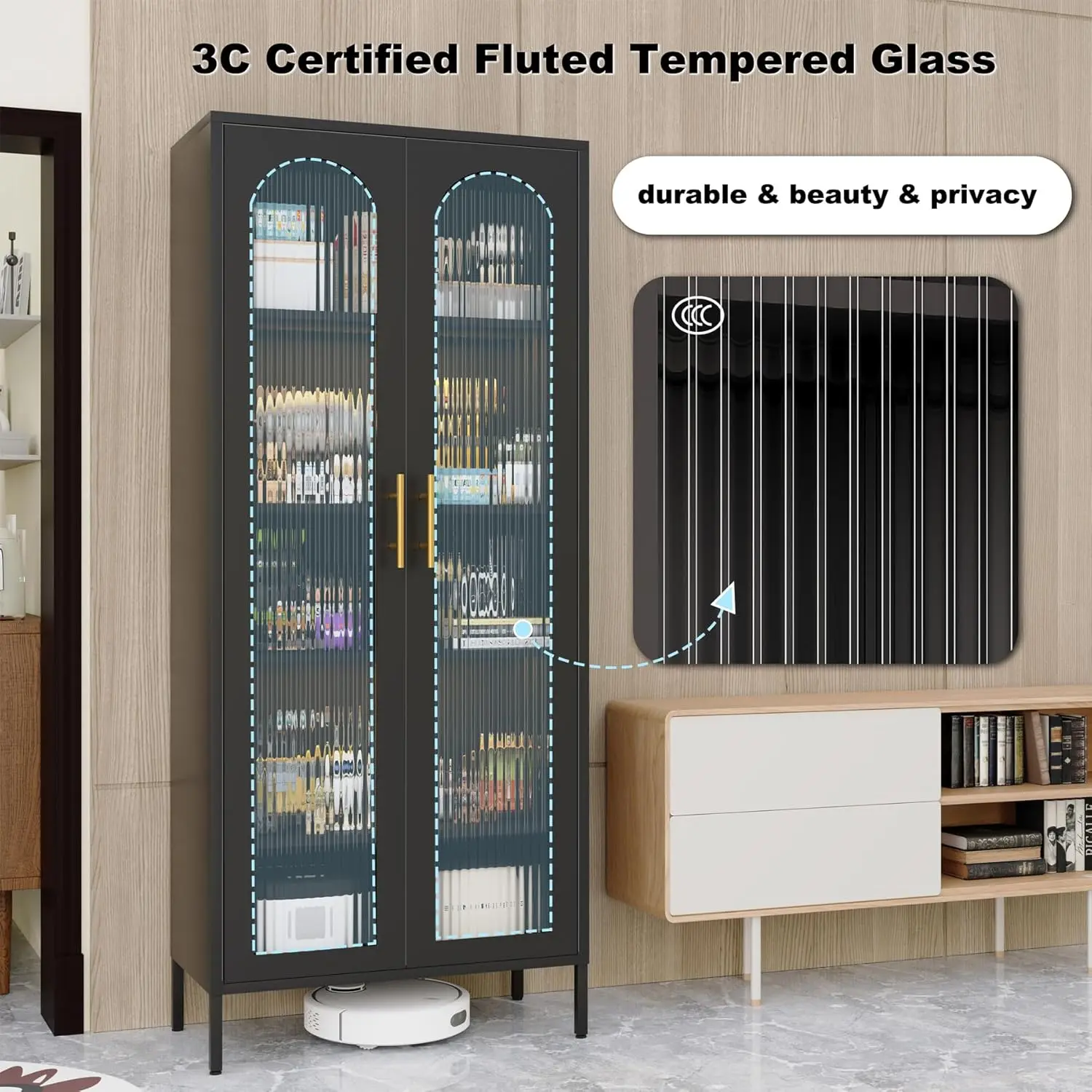 Flores Black Cabinet With Glass - Image 3