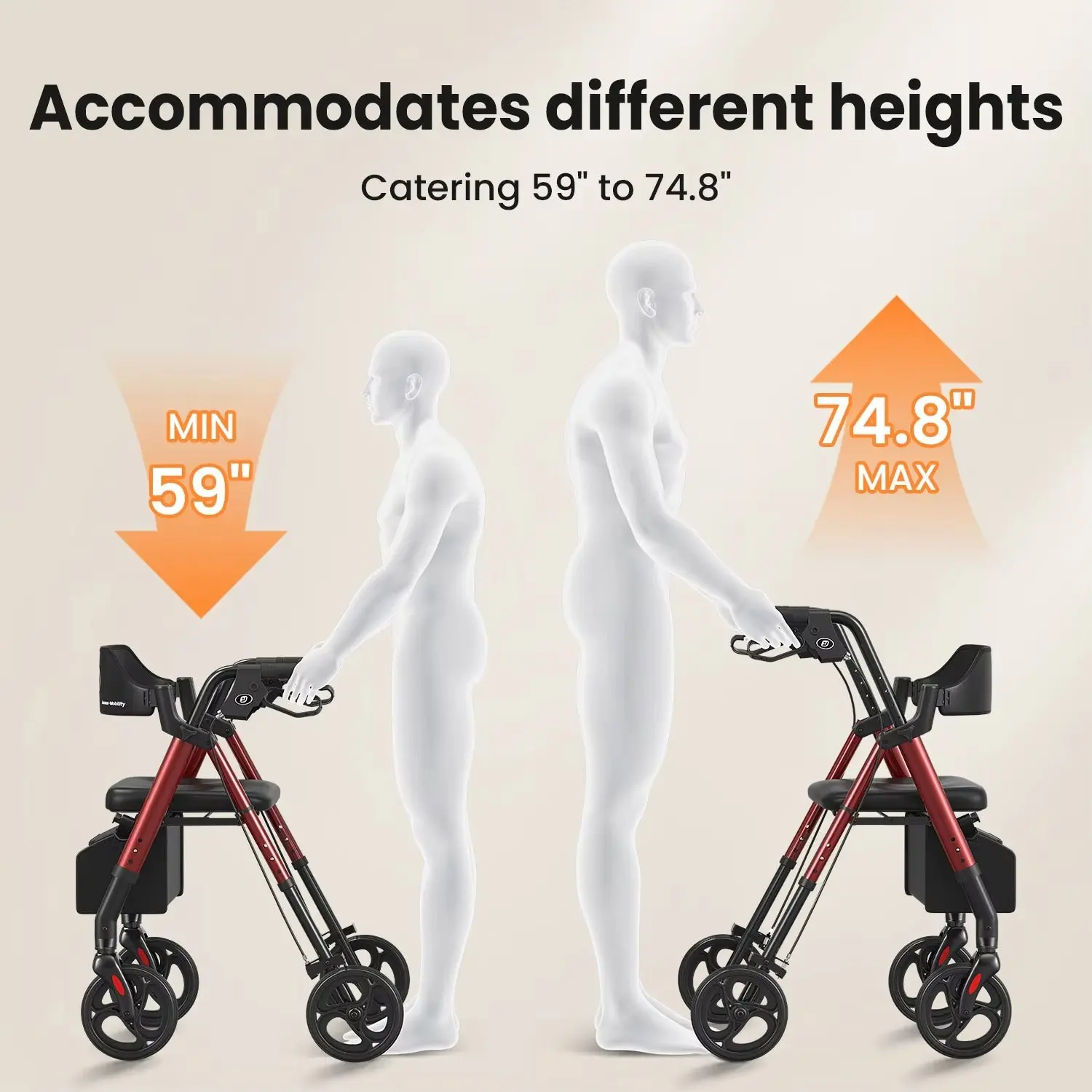 Foldable Rollator Walker for Seniors with Seat & 8″ Wheels - Image 2