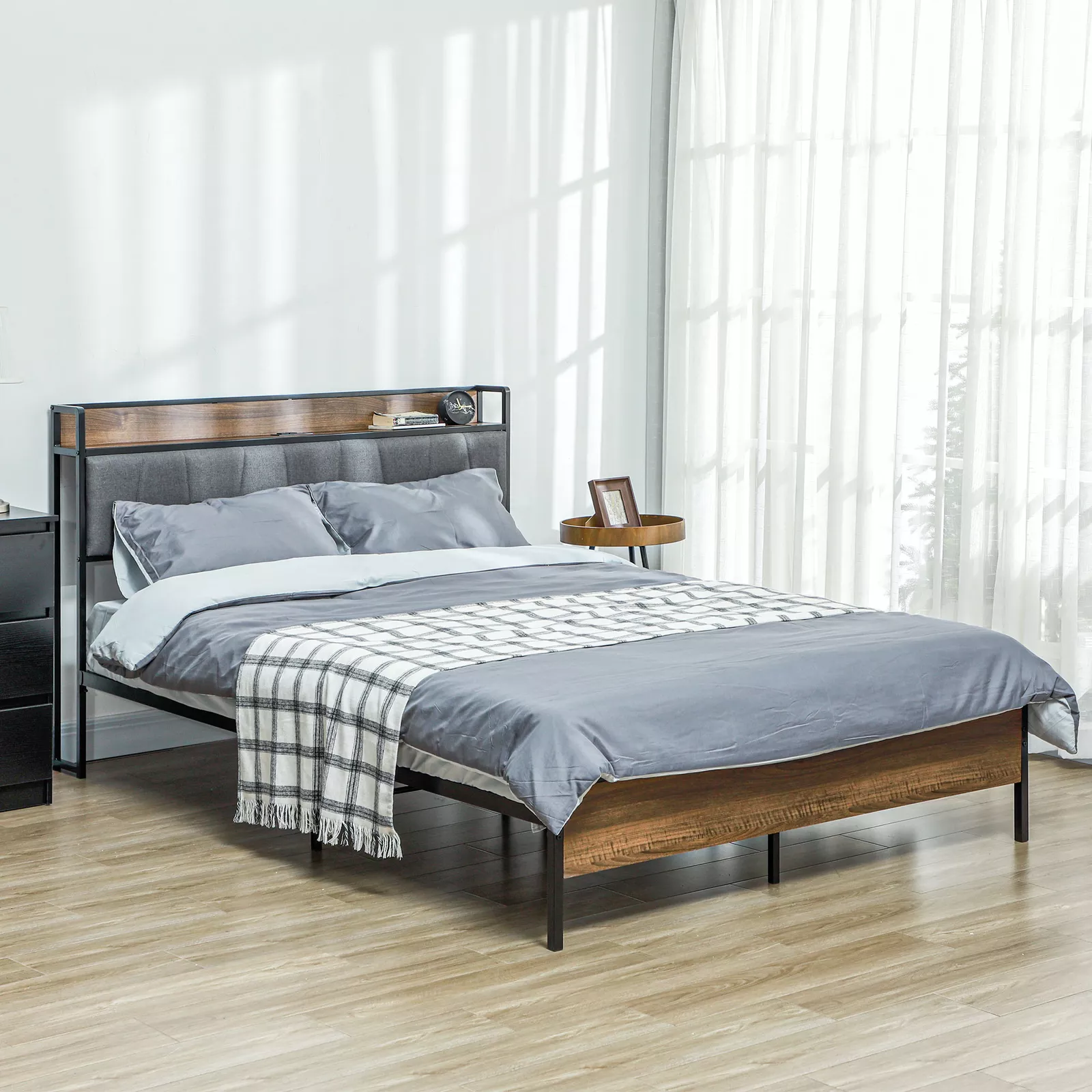 Full Metal Bed Frame With Charging Station