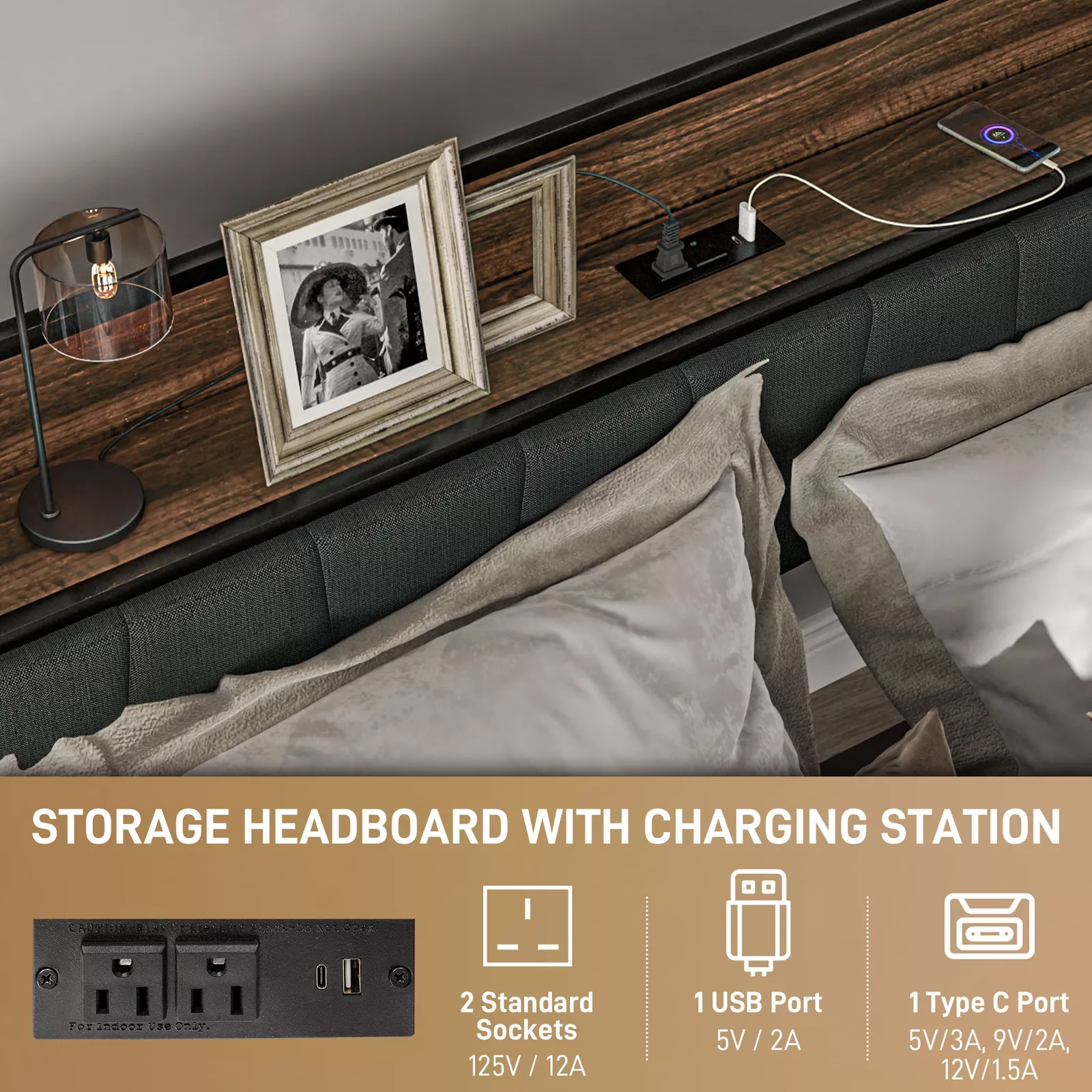 Full Metal Bed Frame With Charging Station - Image 3