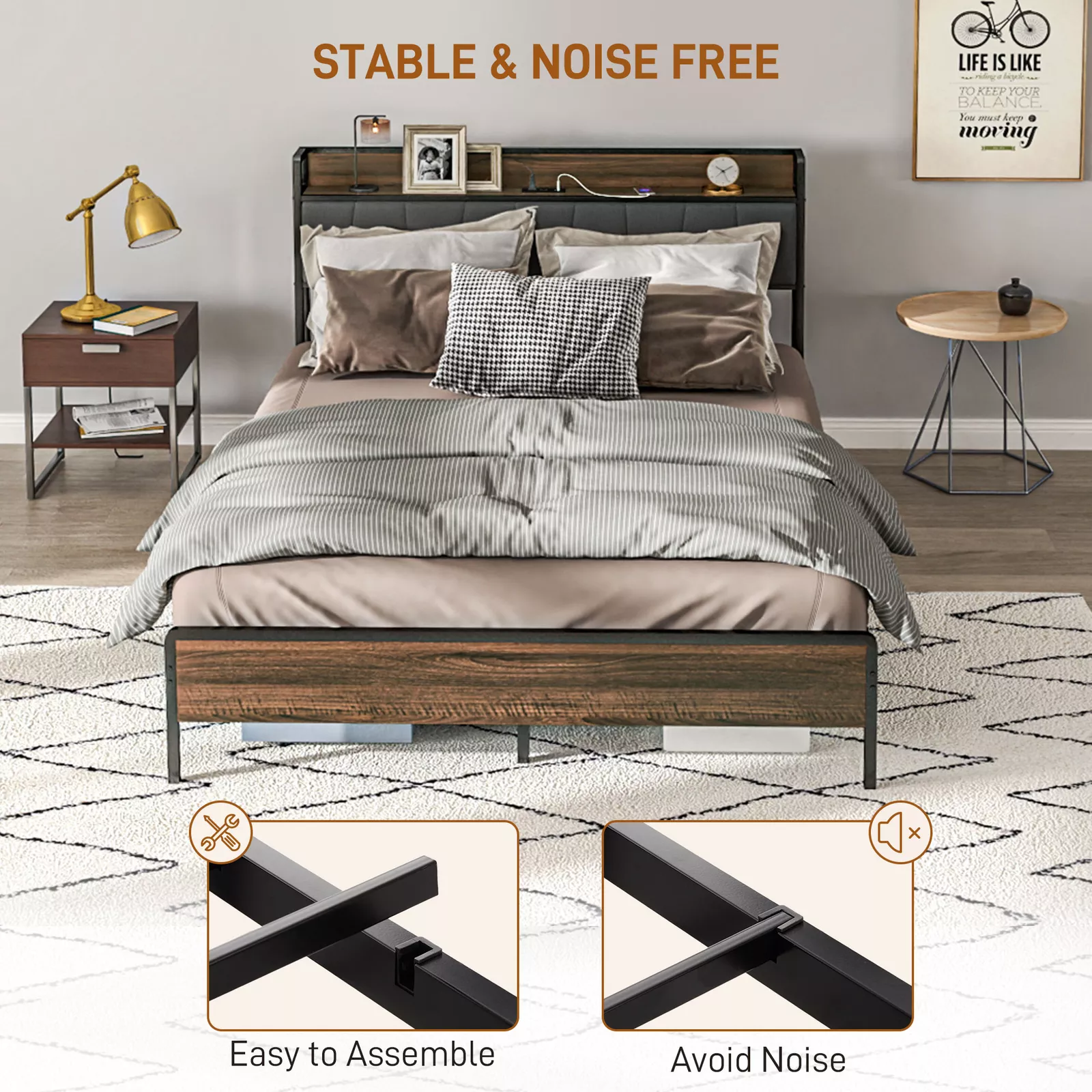Full Metal Bed Frame With Charging Station - Image 4