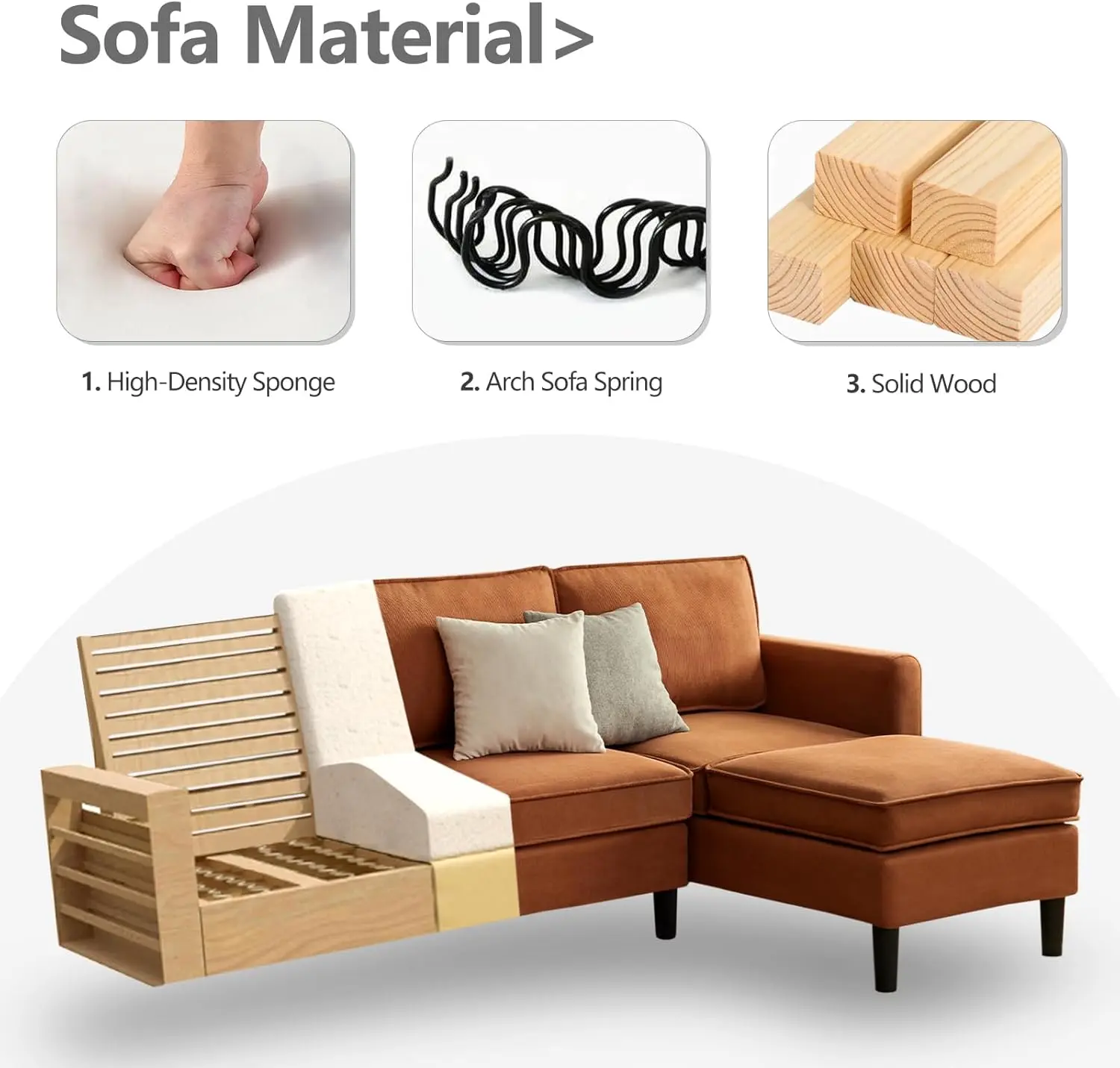 Gareth 3 Seater Corner Modular Sofa Couch - Image 3