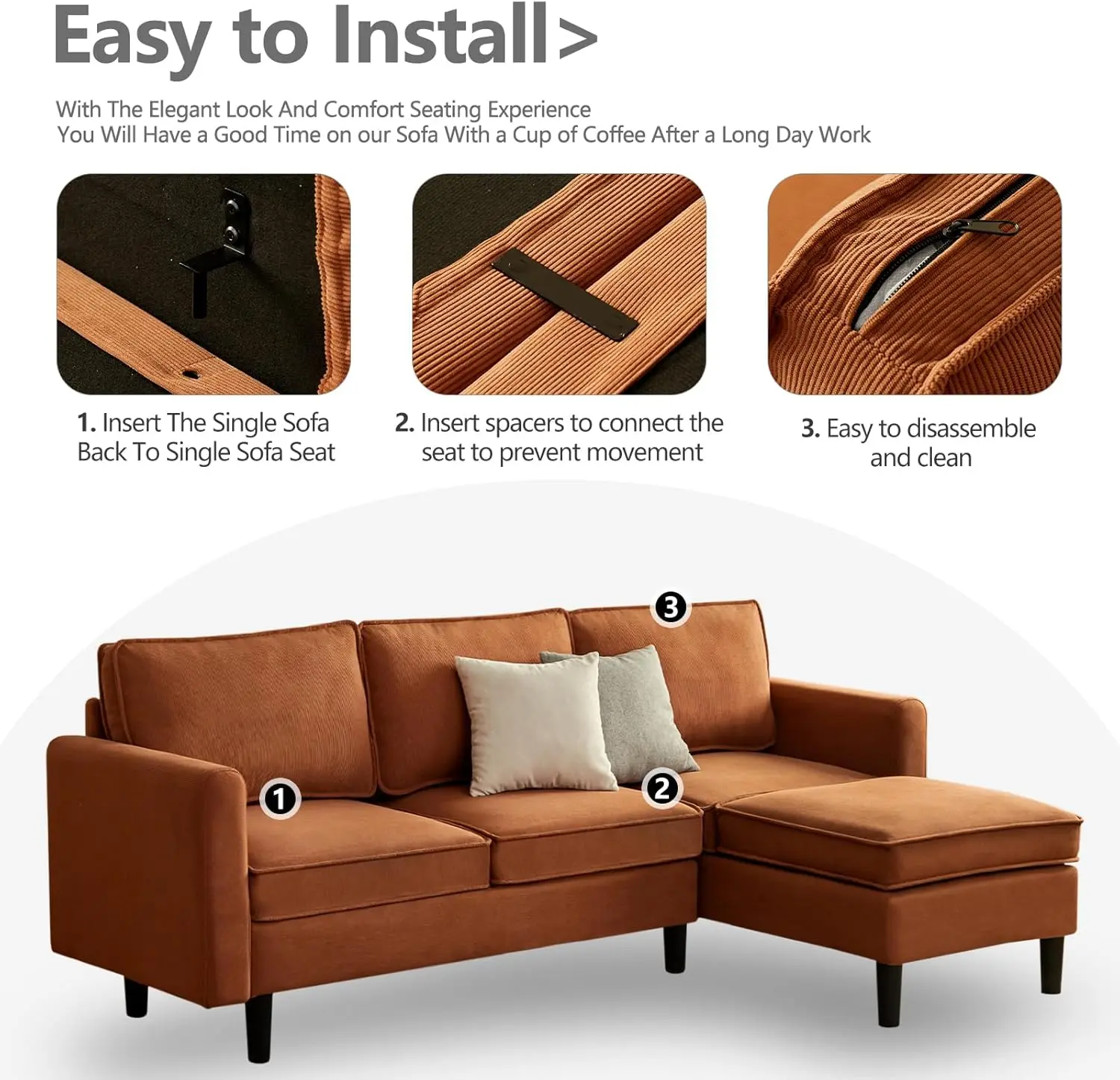 Gareth 3 Seater Corner Modular Sofa Couch - Image 4