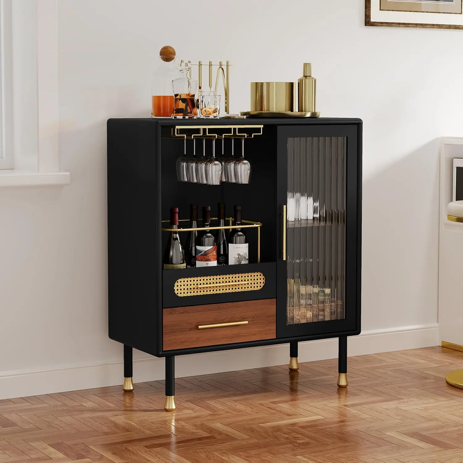 Glass Drinks Cabinet With Wine Rack