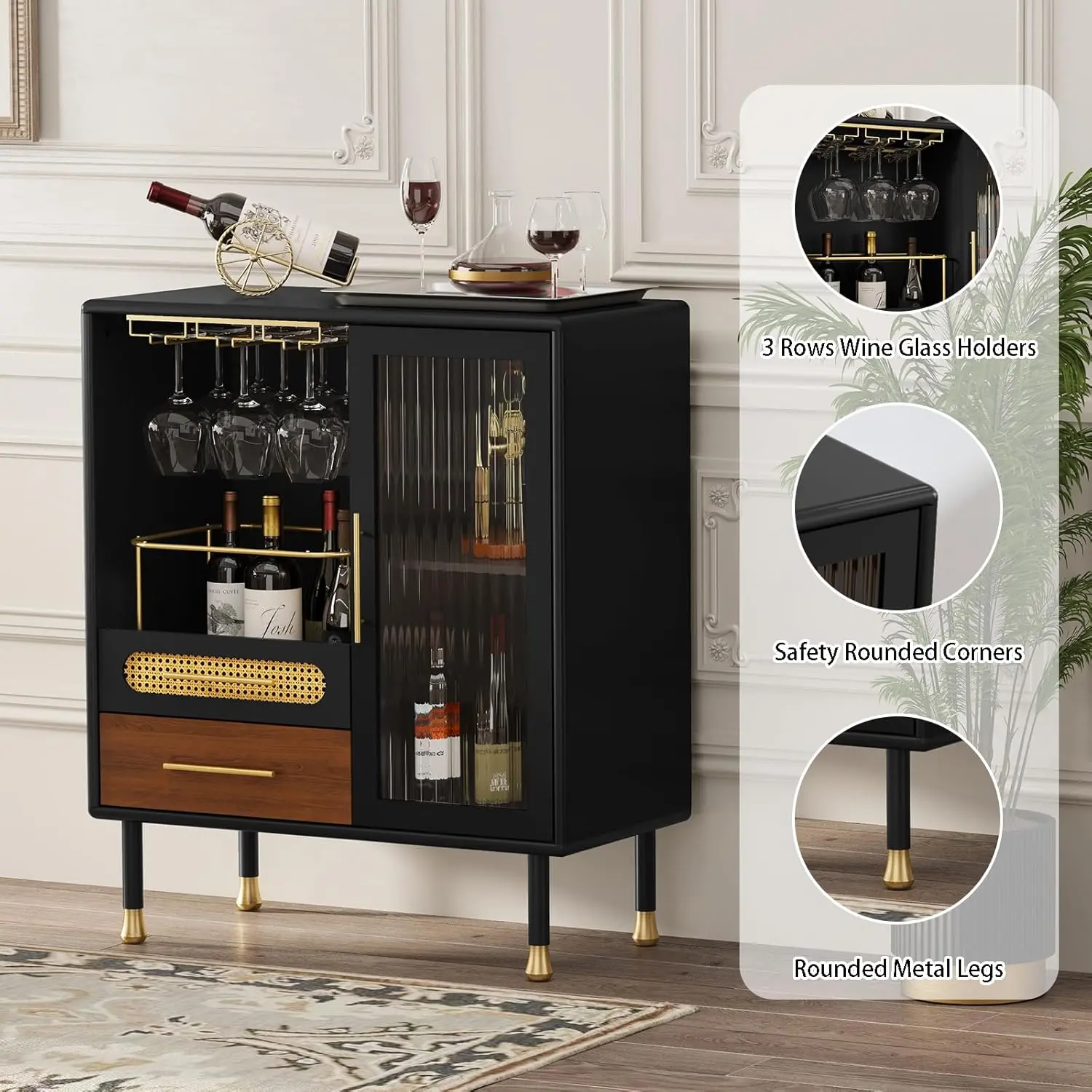 Glass Drinks Cabinet With Wine Rack - Image 4