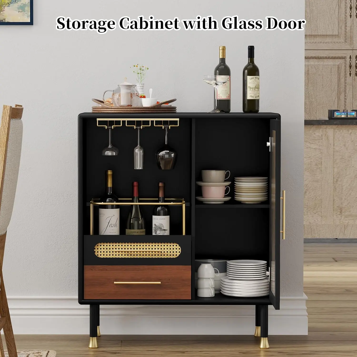 Glass Drinks Cabinet With Wine Rack - Image 5