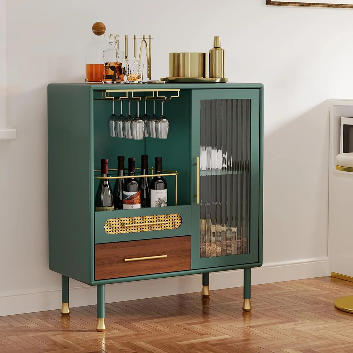 Glass Drinks Cabinet With Wine Rack - Image 6