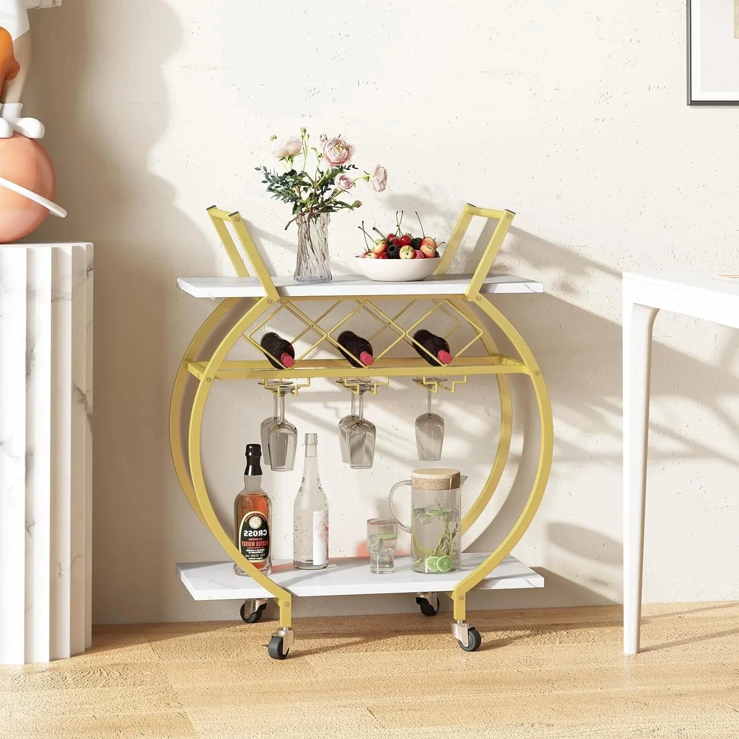 Gold Metal Rolling Beverage Bar Cart - Image 2