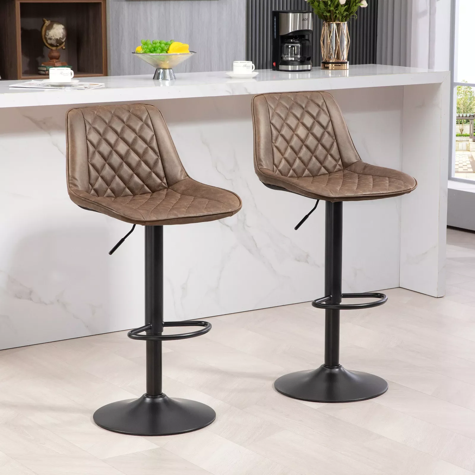 Gomez Leather Swivel Kitchen Bar Stools (Set of 2)
