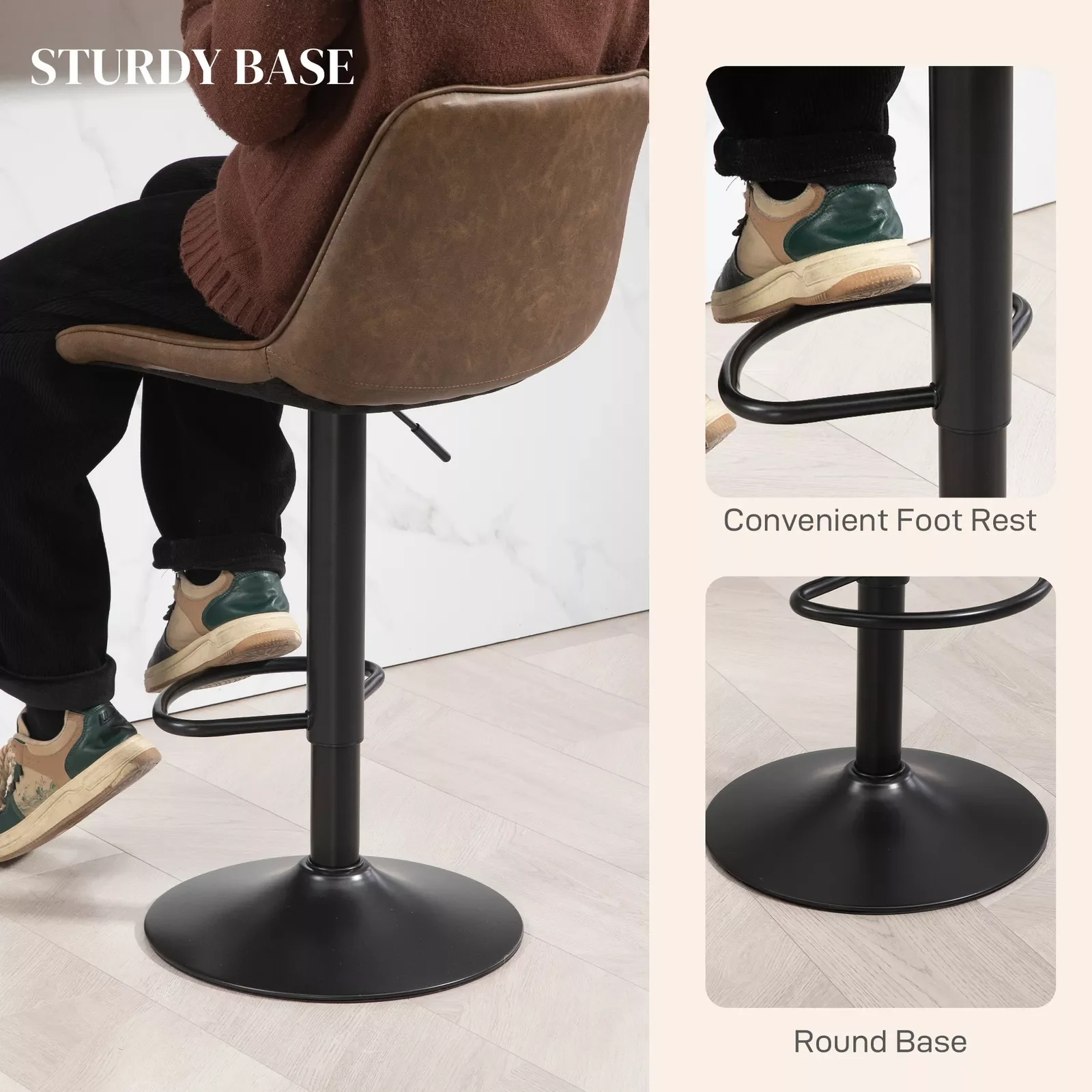 Gomez Leather Swivel Kitchen Bar Stools (Set of 2) - Image 5