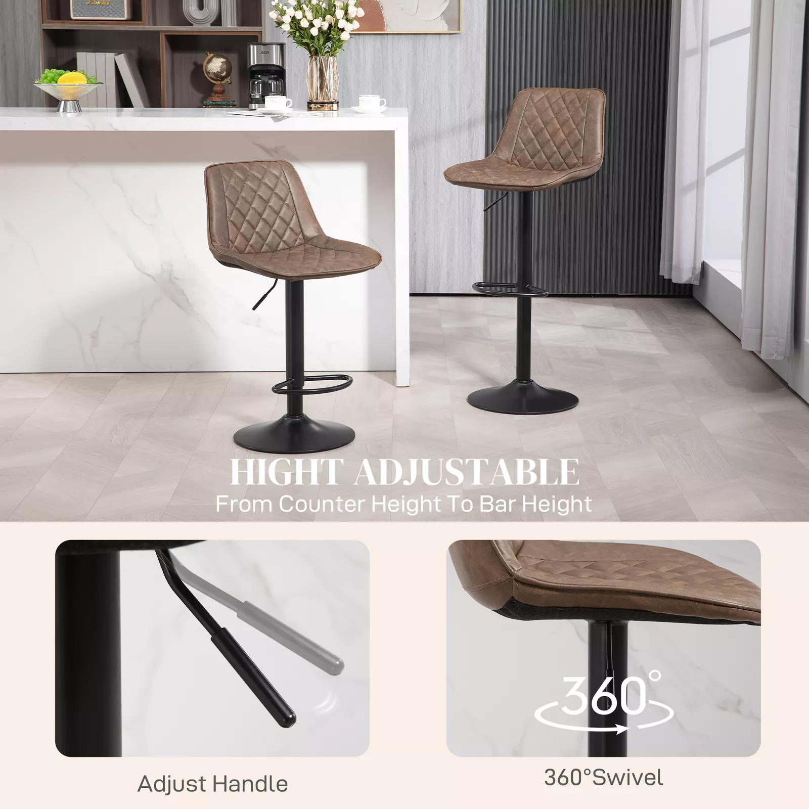Gomez Leather Swivel Kitchen Bar Stools (Set of 2) - Image 7
