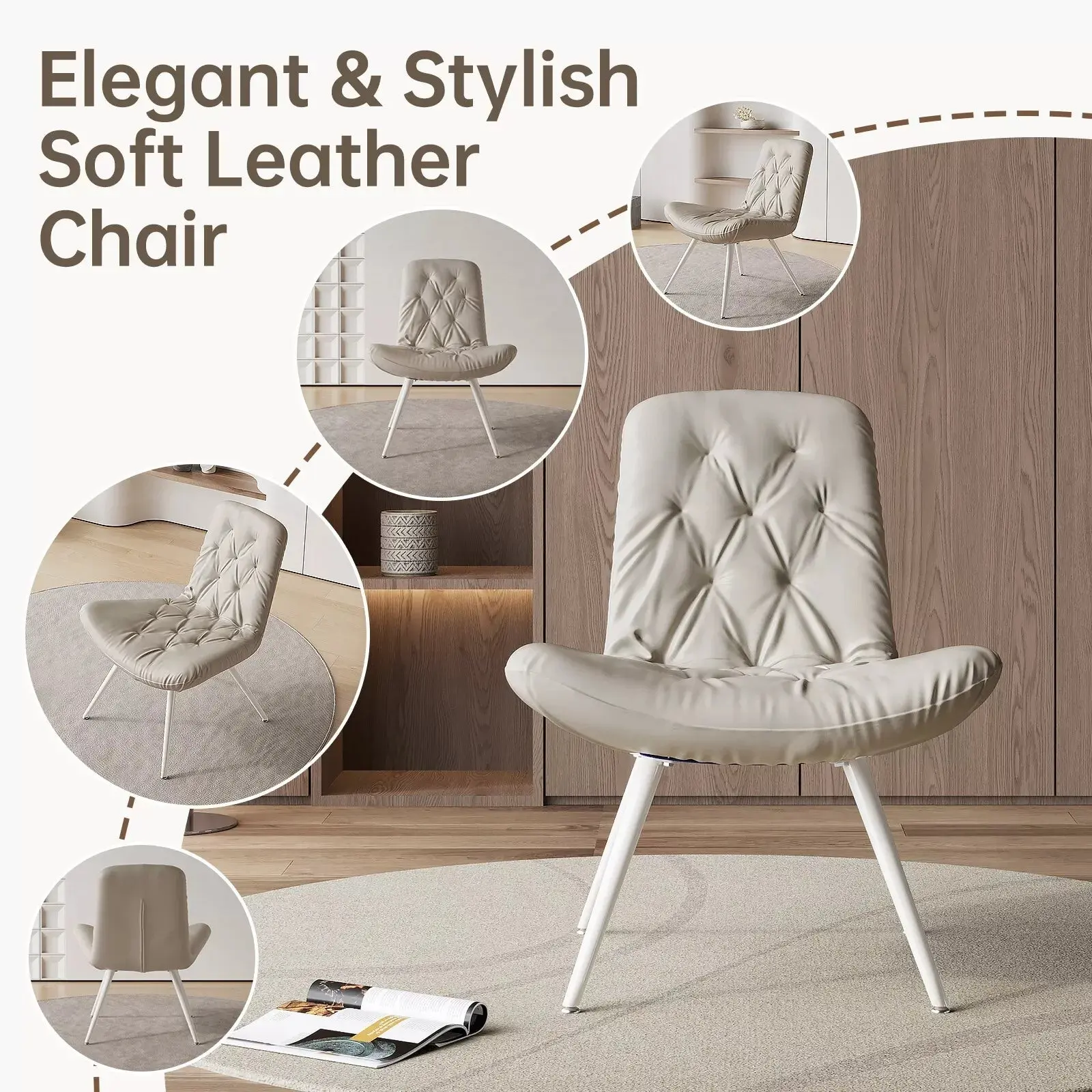Gray Leather Modern Dining Chair (Set of 2) - Image 4
