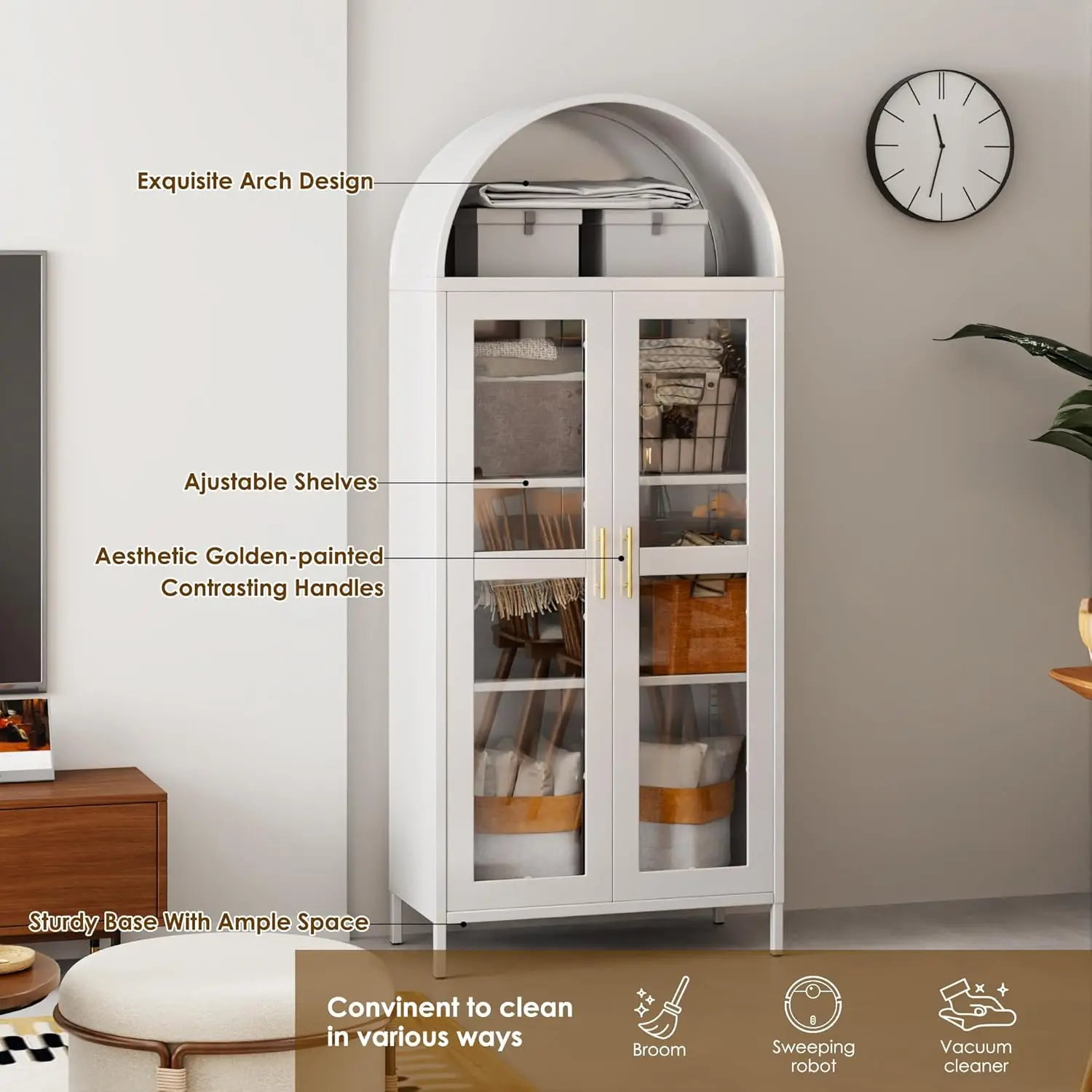 Halle White Arched Storage Display Cabinet - Image 3