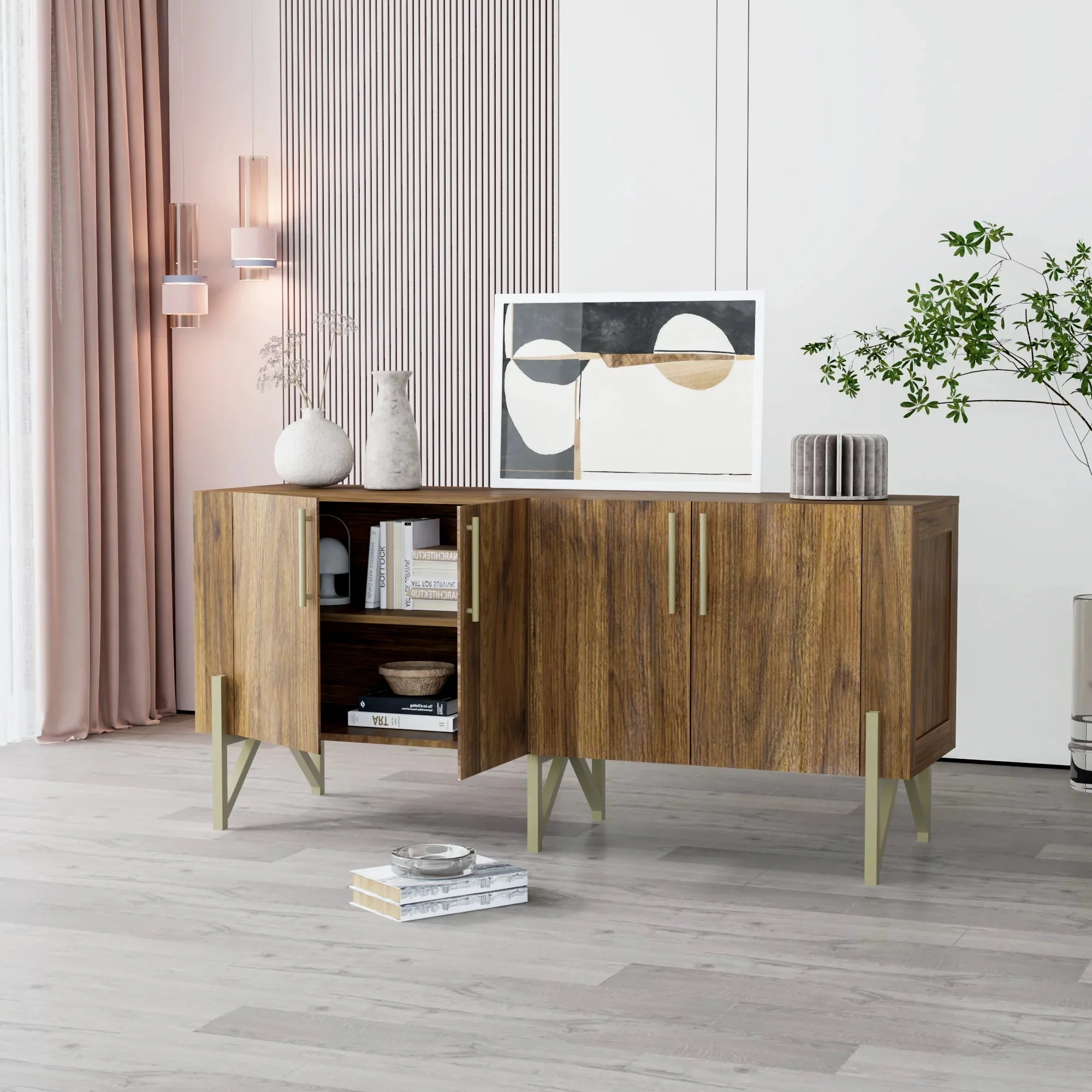 Hamza Mid Century Credenza Cabinet - Image 2