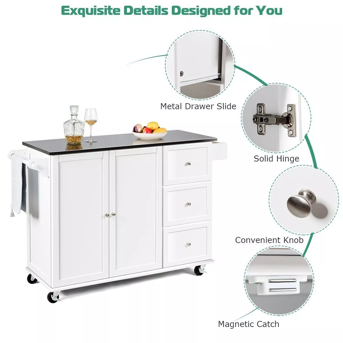 Hardy Kitchen Island With Wheels & Seating - Image 4