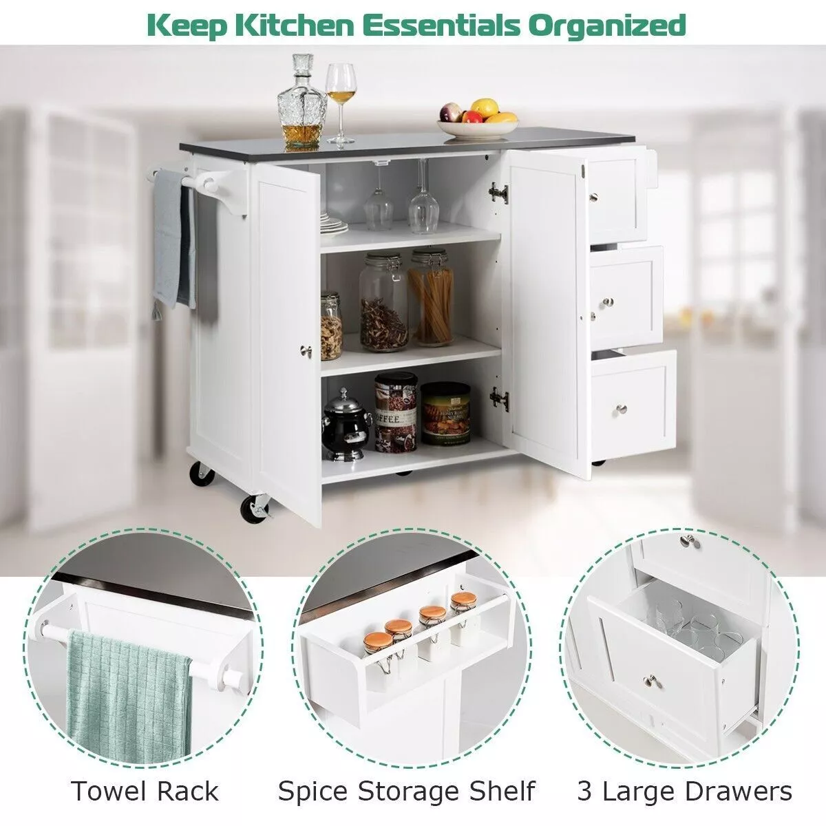 Hardy Kitchen Island With Wheels & Seating - Image 5