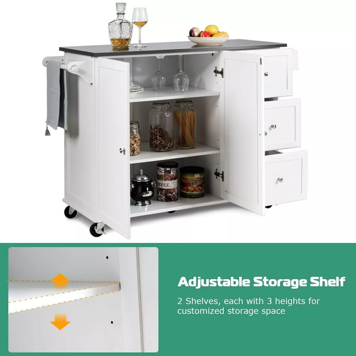 Hardy Kitchen Island With Wheels & Seating - Image 6
