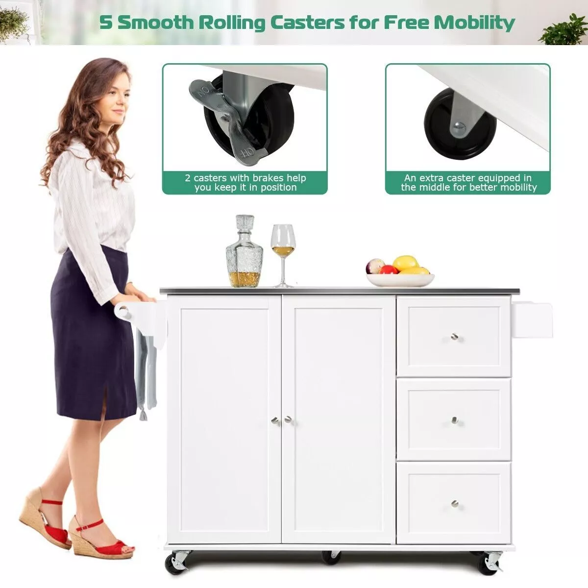 Hardy Kitchen Island With Wheels & Seating - Image 8