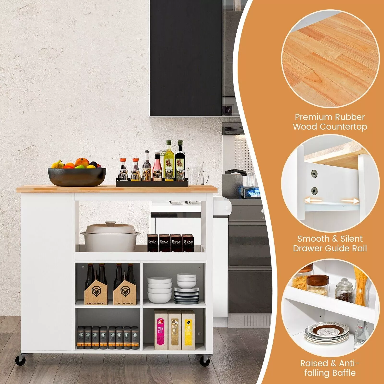 Harmon Kitchen Island With Wheels & Seating - Image 3