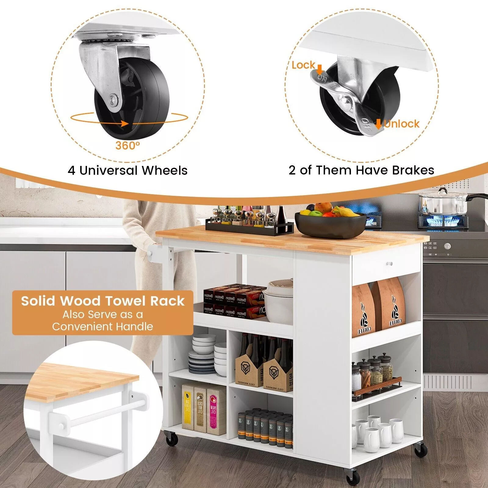 Harmon Kitchen Island With Wheels & Seating - Image 4