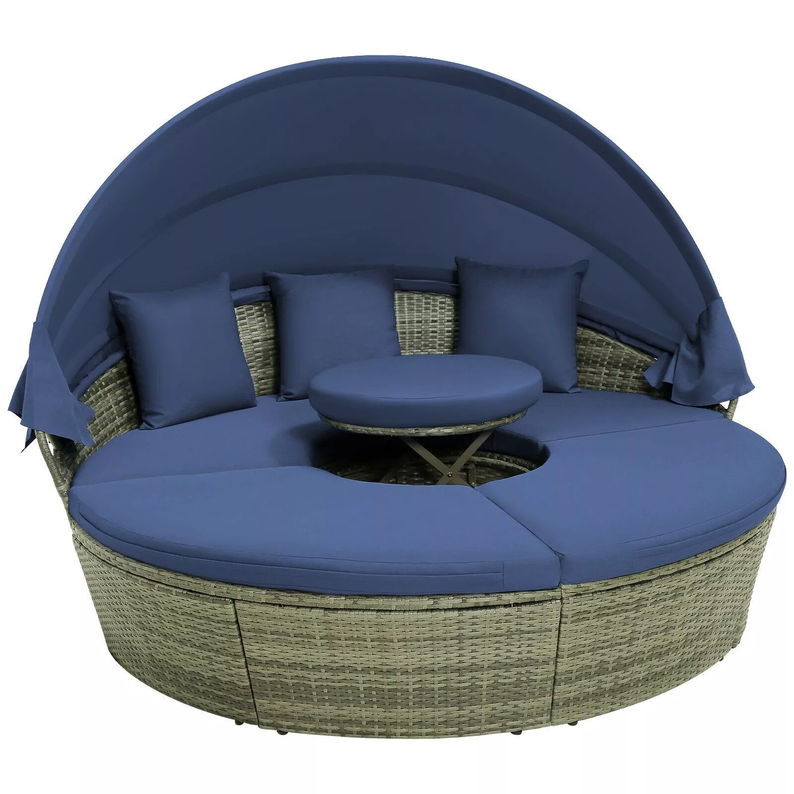 Hines Rattan Round Outdoor Garden Day Bed - Image 2