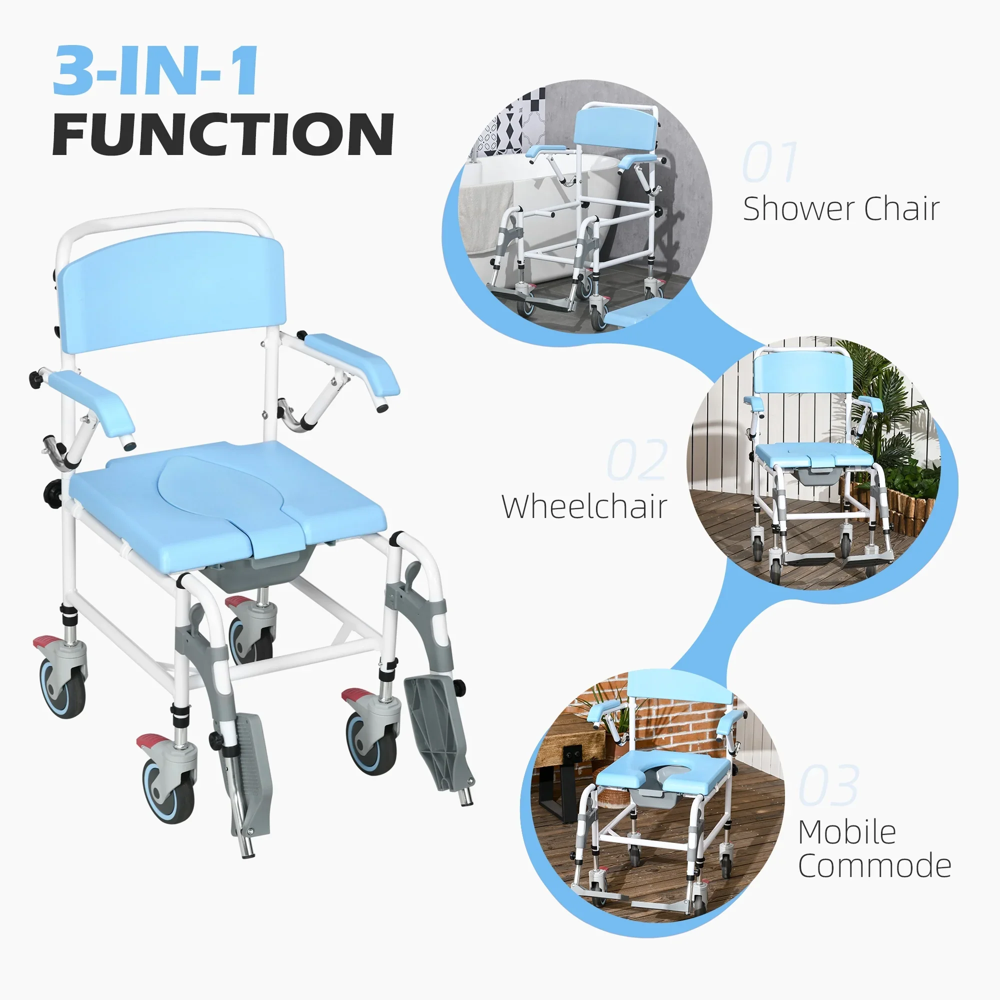 Honor Elderly Shower Commode Wheelchair - Image 3