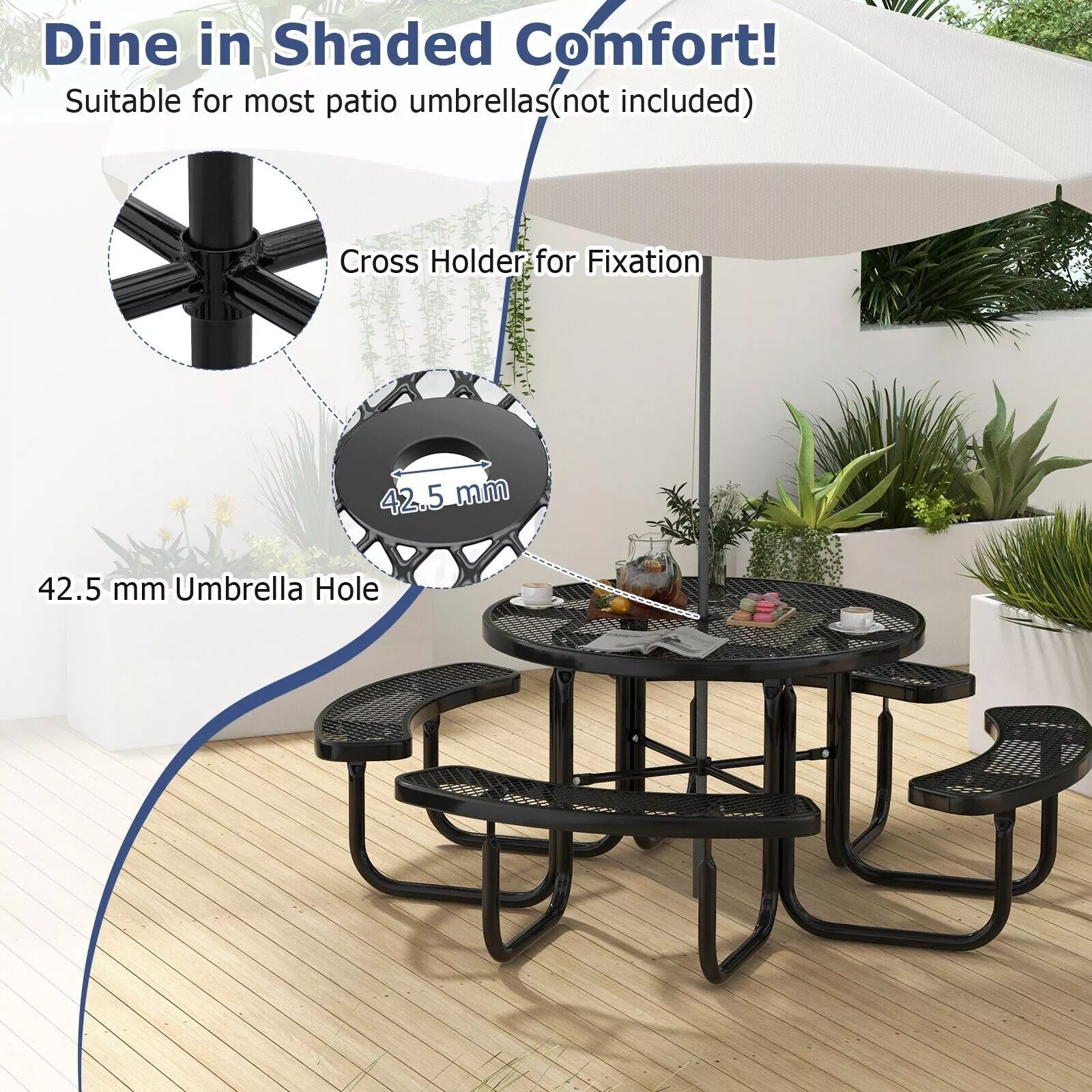 Huber Round Picnic Bench Table - Image 4