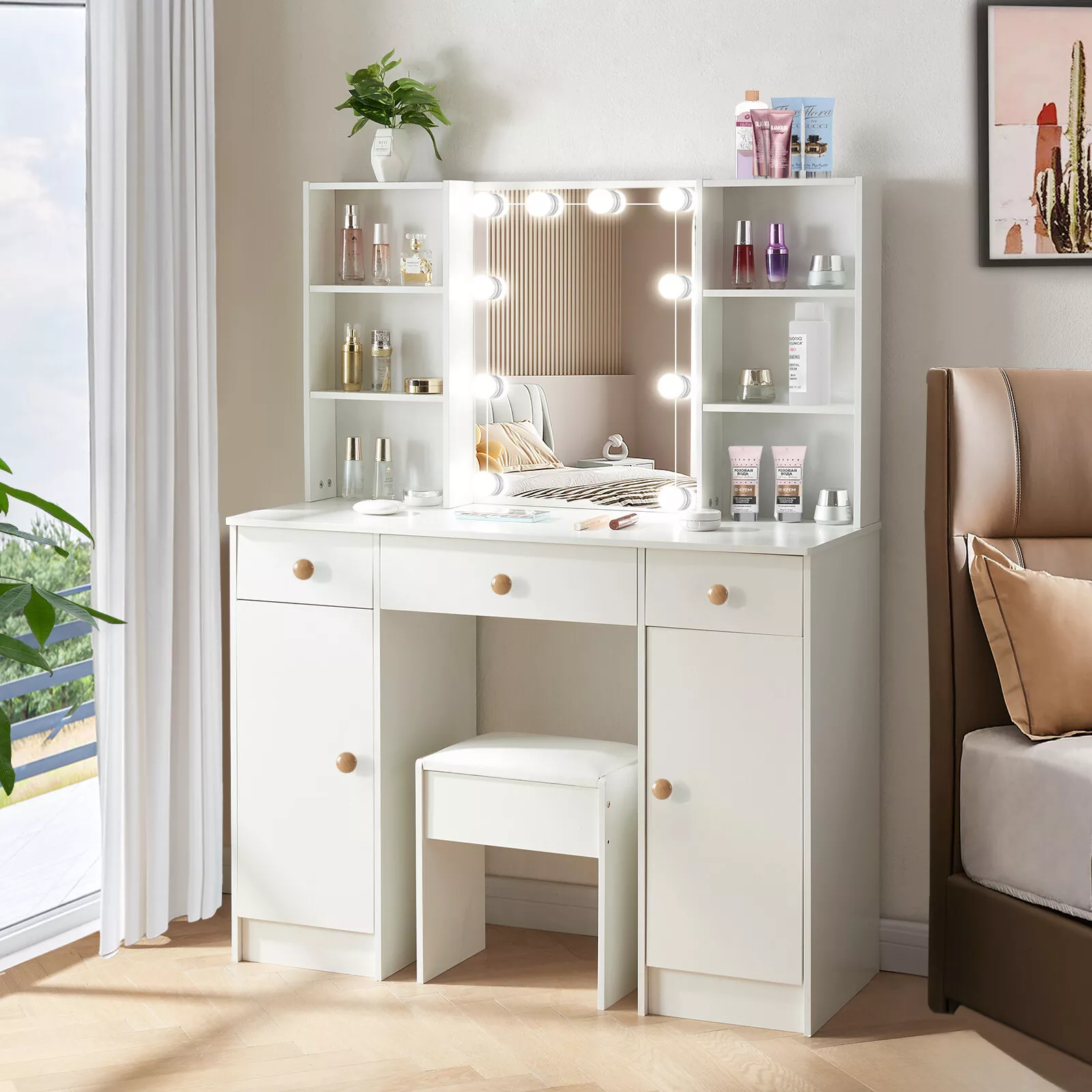 Ines Mirrored Vanity Dressing Table With Drawer