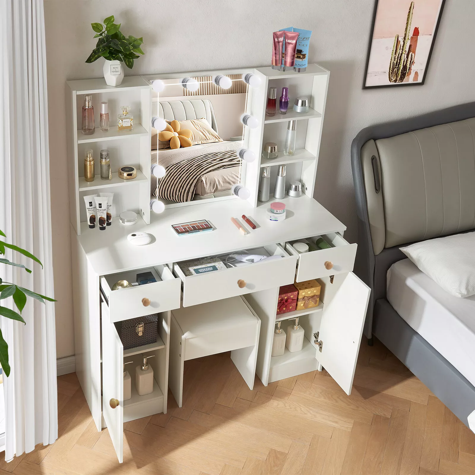 Ines Mirrored Vanity Dressing Table With Drawer - Image 3
