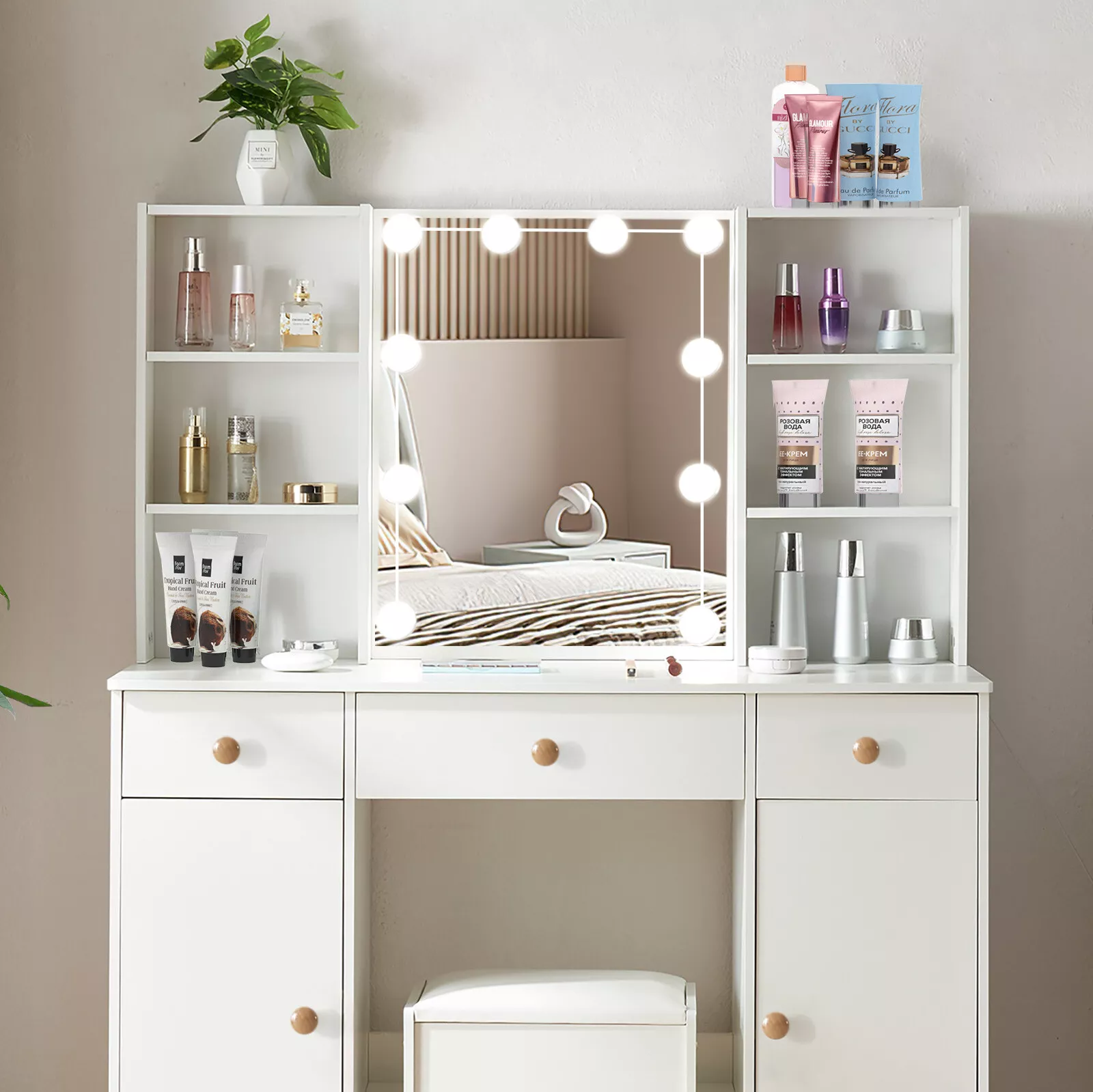 Ines Mirrored Vanity Dressing Table With Drawer - Image 4