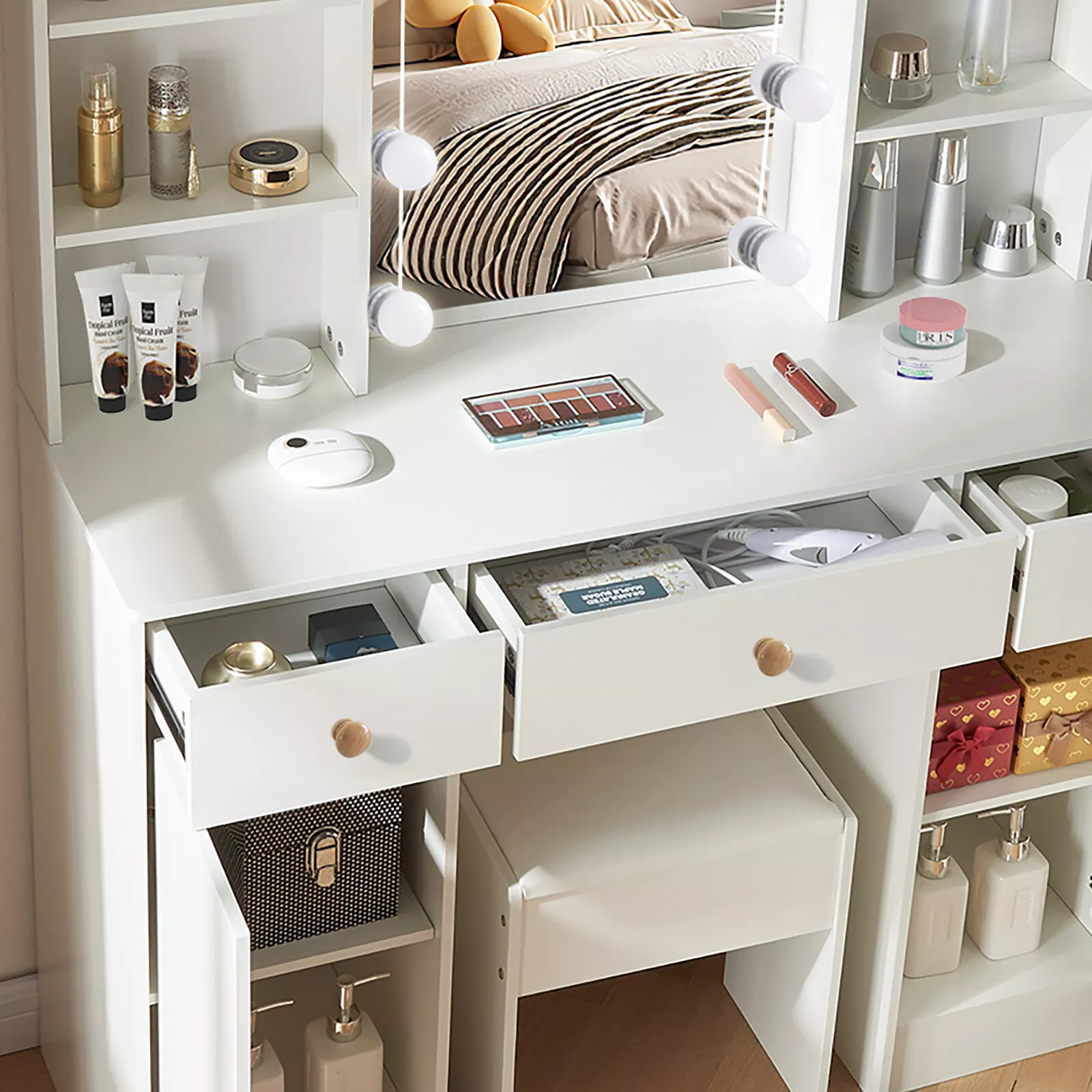Ines Mirrored Vanity Dressing Table With Drawer - Image 6