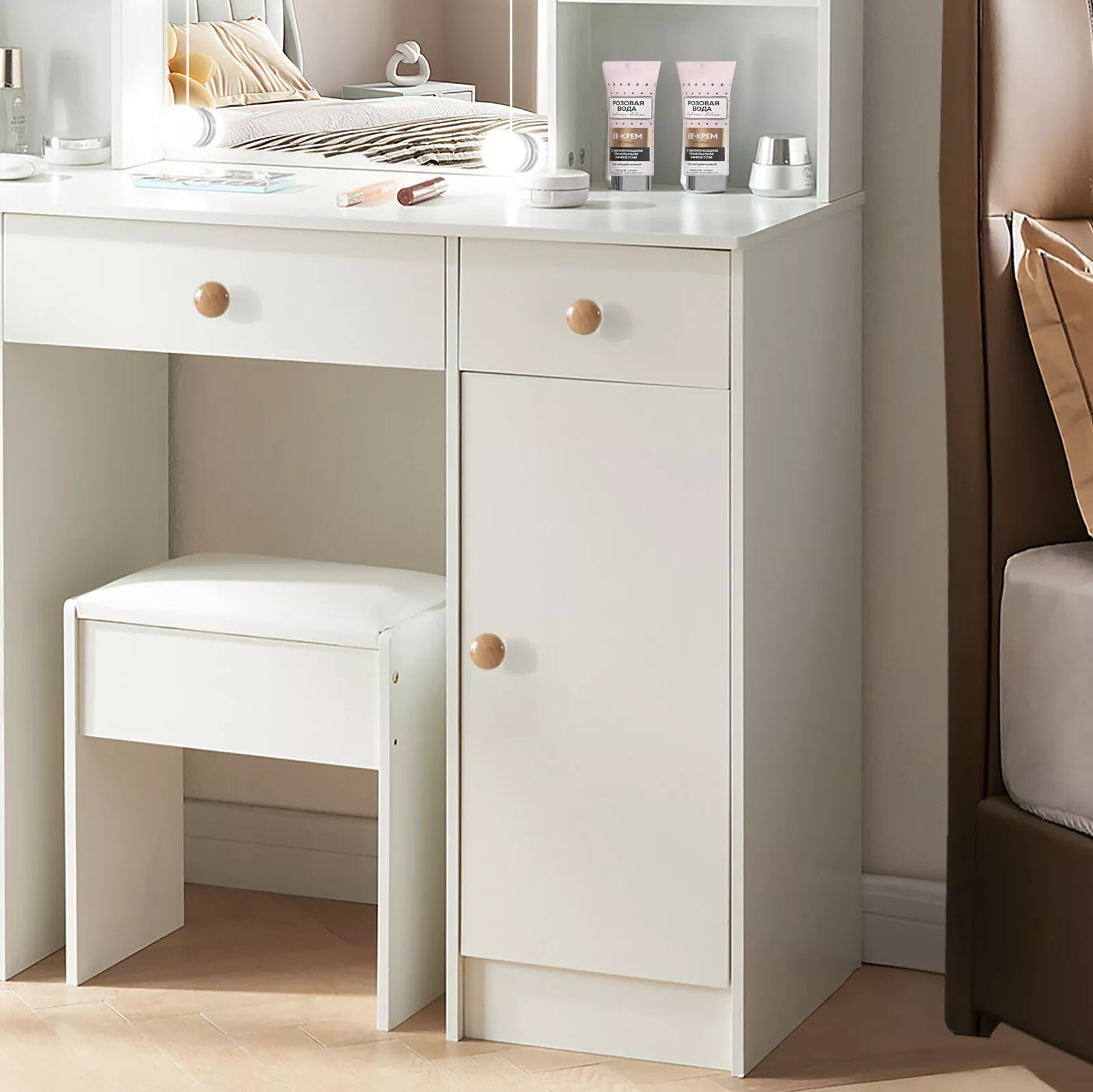 Ines Mirrored Vanity Dressing Table With Drawer - Image 7