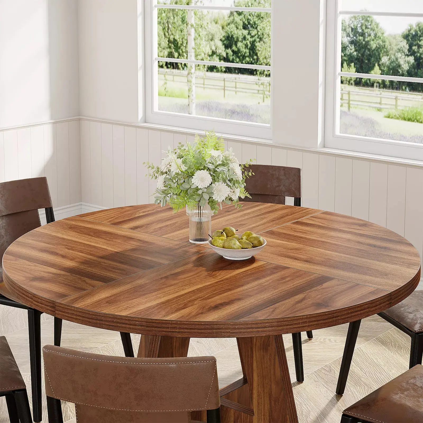 Isha Round Rustic Farmhouse Dining Table For 4 - Image 3