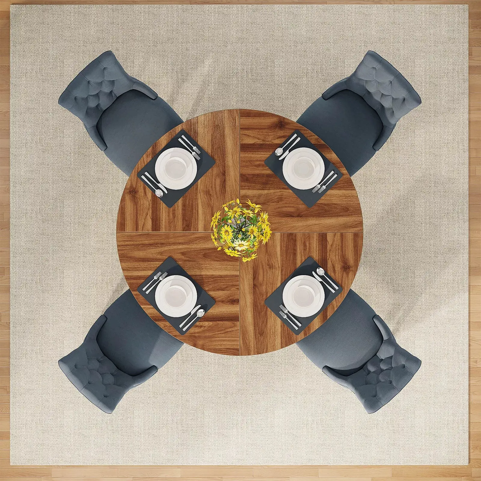 Isha Round Rustic Farmhouse Dining Table For 4 - Image 6