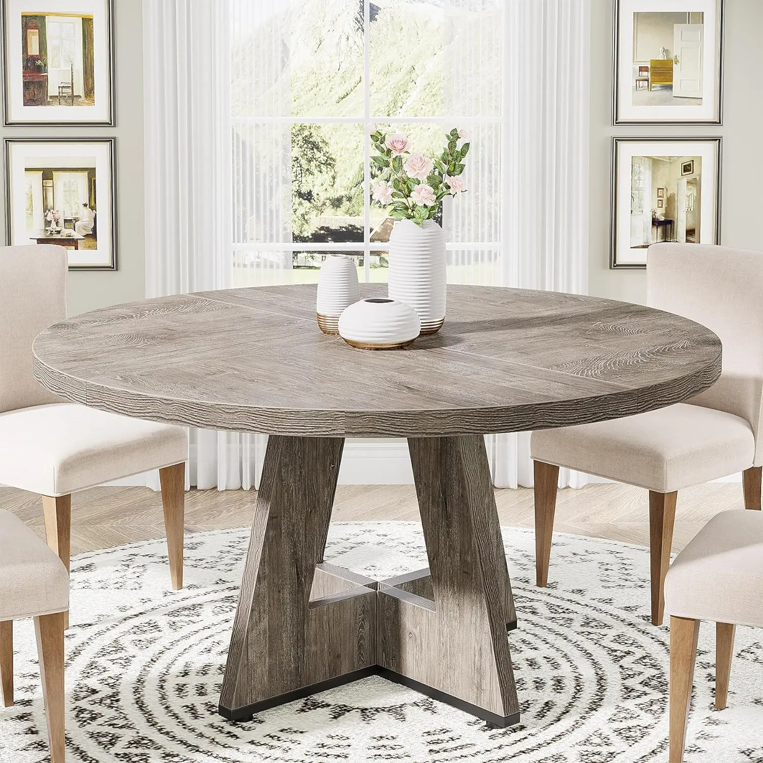 Isha Round Rustic Farmhouse Dining Table For 4 - Image 7