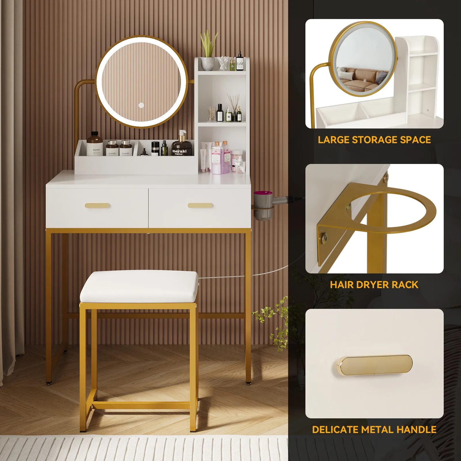 Juliet Mirrored Vanity Dressing Table With Drawer - Image 4
