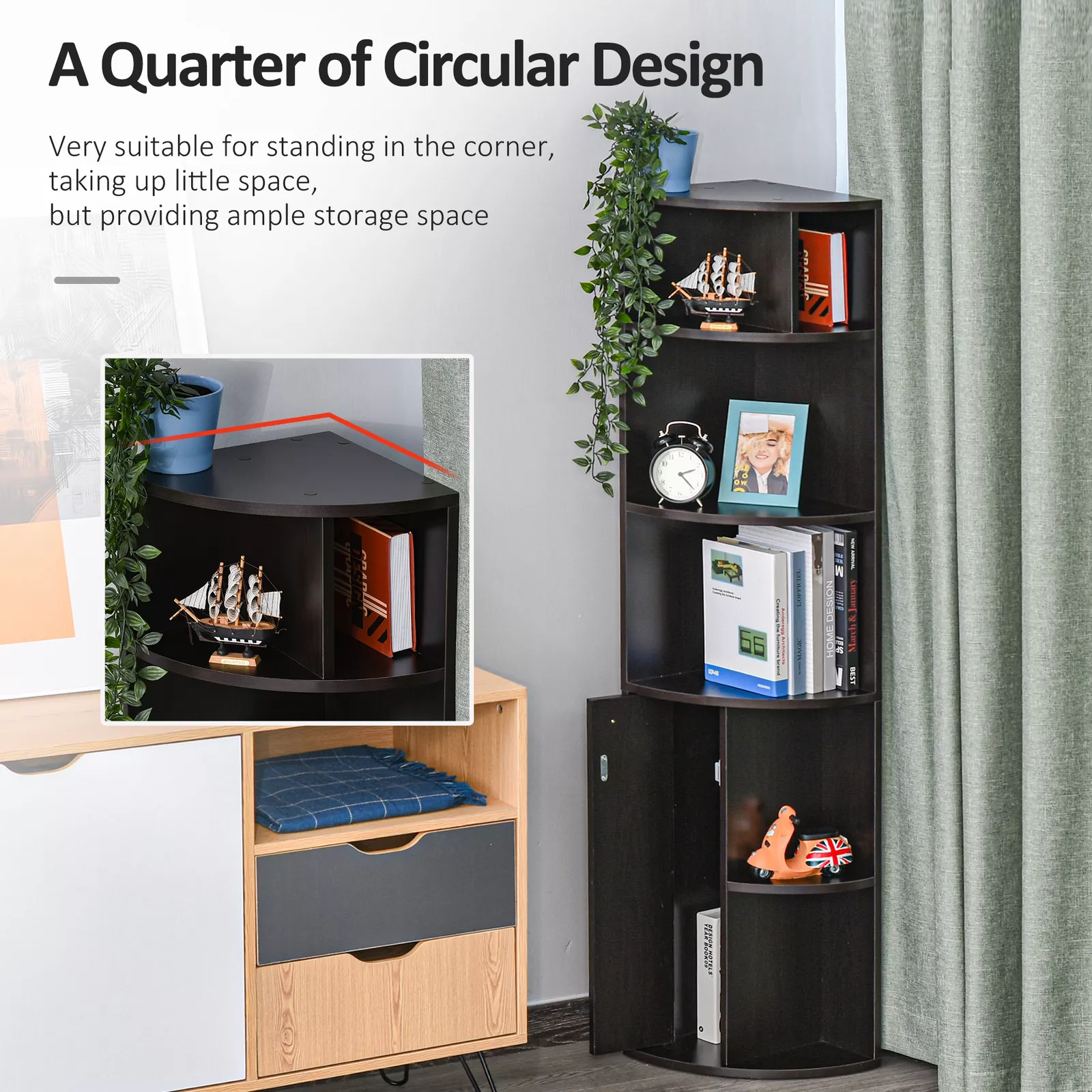 Kaiden Corner Bookcase Bookshelf - Image 4