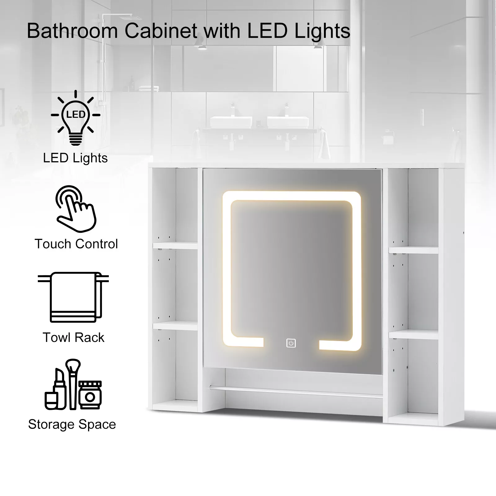 Kajus Bathroom Mirror Wall Cabinet With Light - Image 2